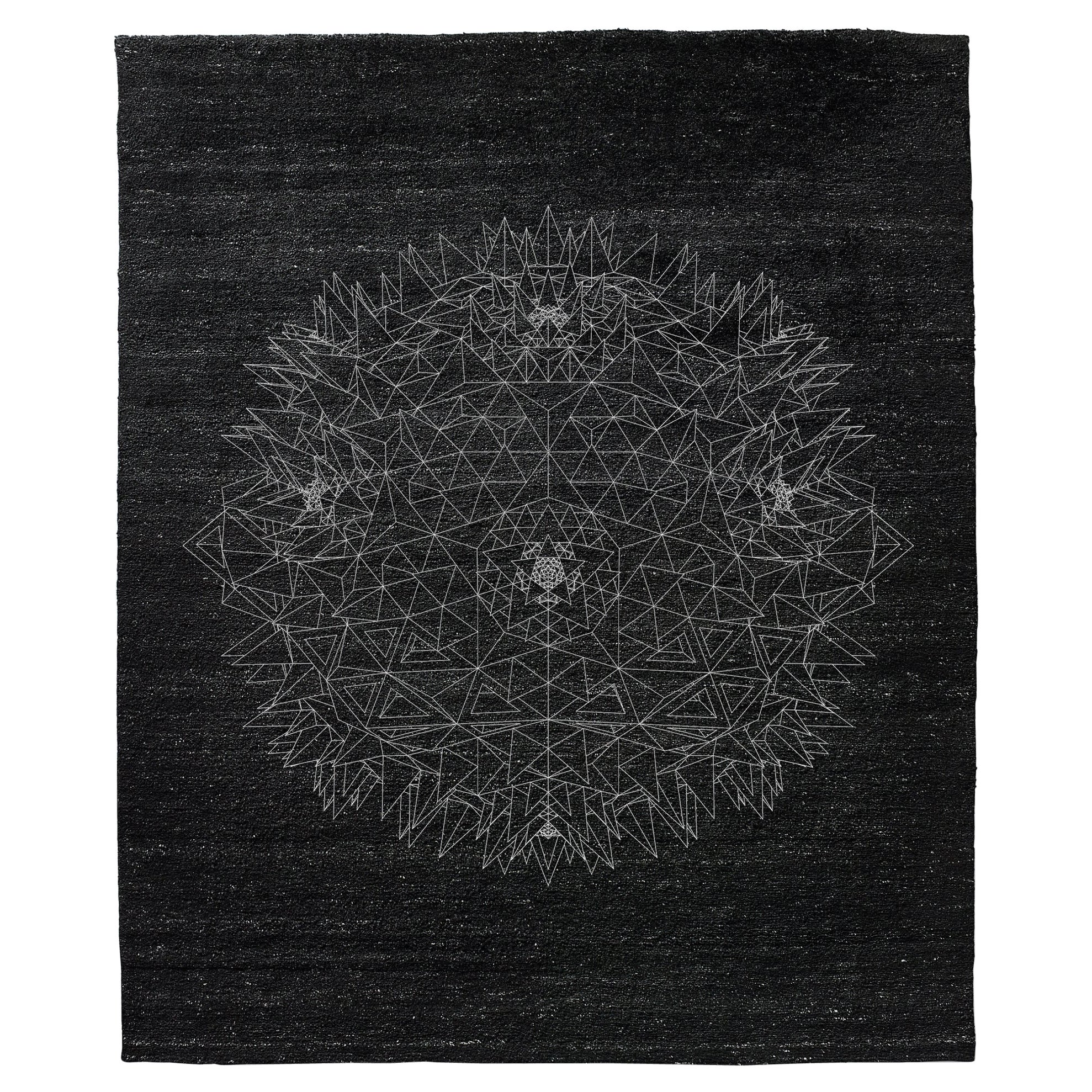 Tapis noué à la main en laine d'inspiration sphérique d'inspiration Fractal