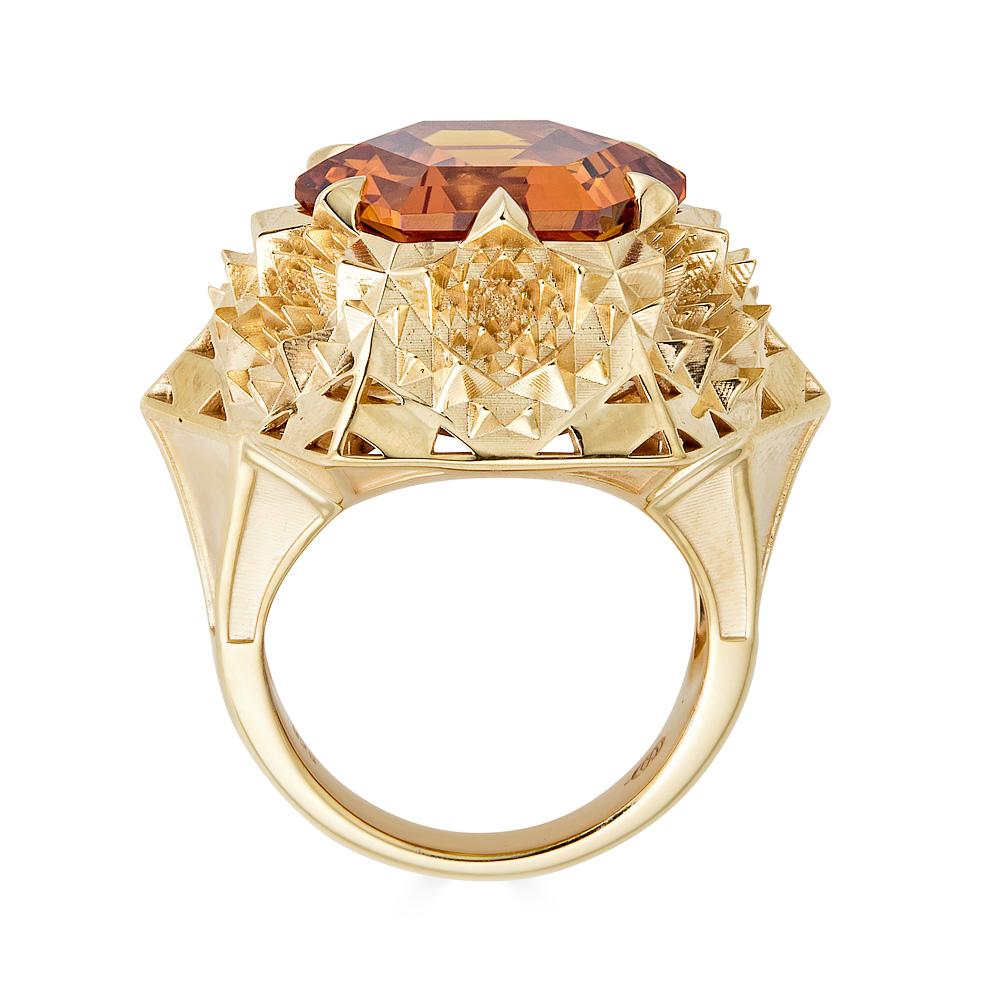 Hexagon Cut Fractal Sun Ring For Sale