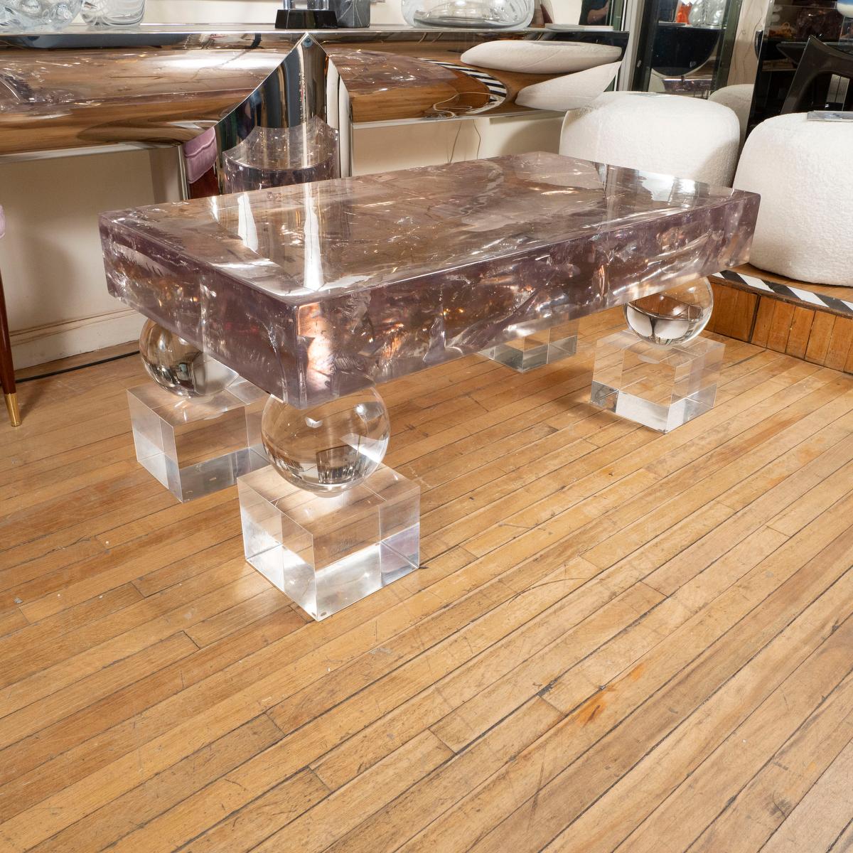 French Fractale resin rectangular coffee table  For Sale