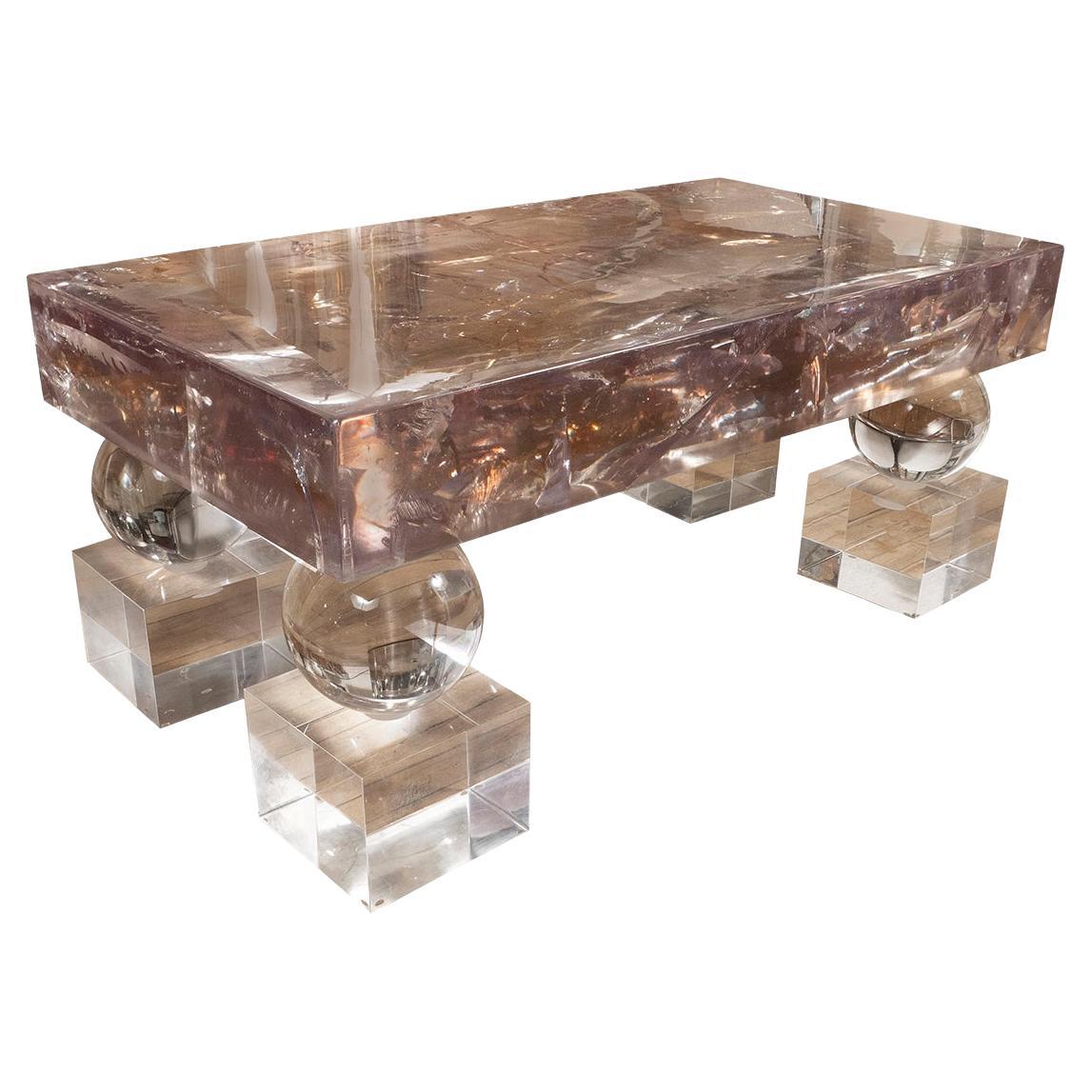 Fractale resin rectangular coffee table  For Sale