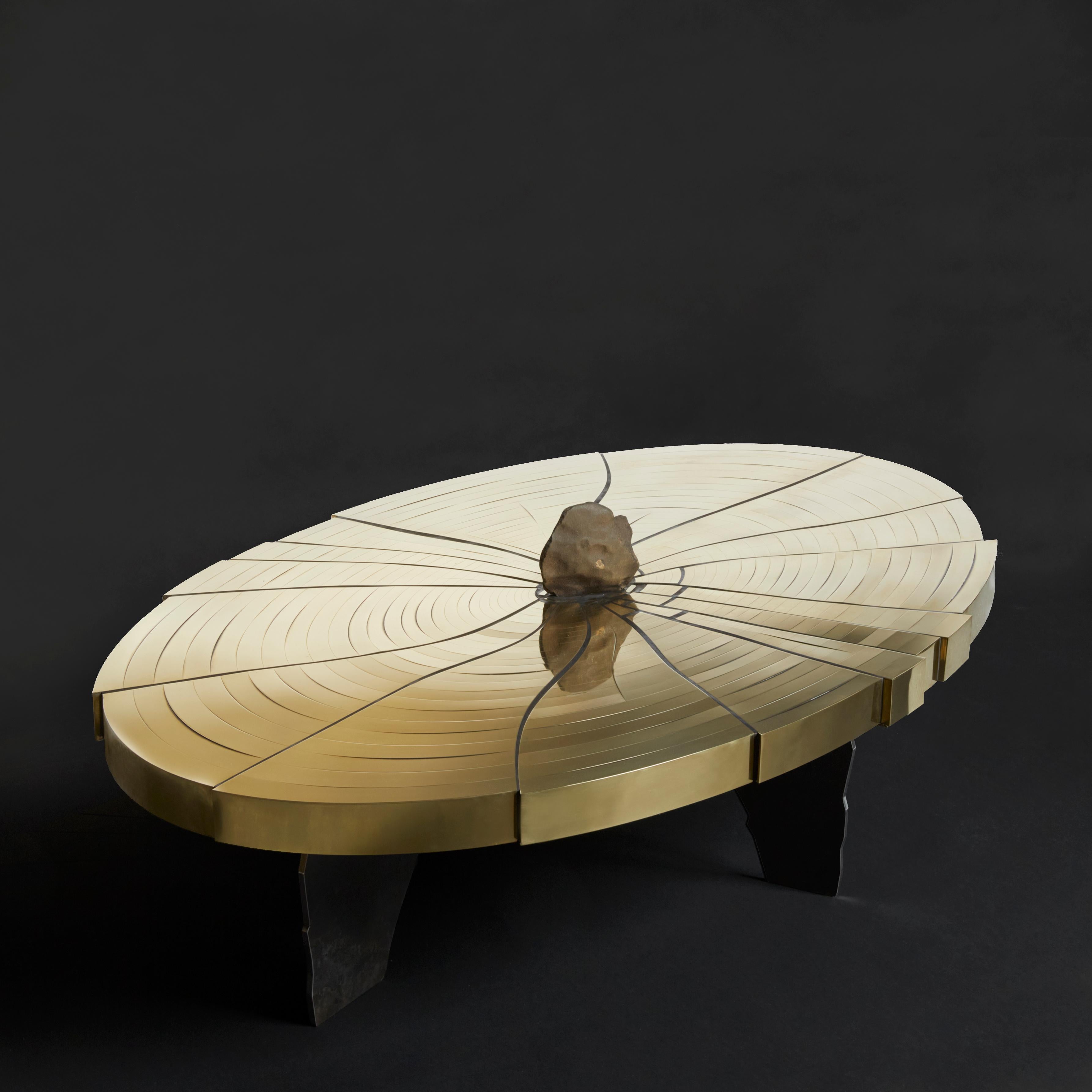 Modern Fracture Cosmique Brass & Black Steel Coffee Table w/Meteorite by Erwan Boulloud For Sale