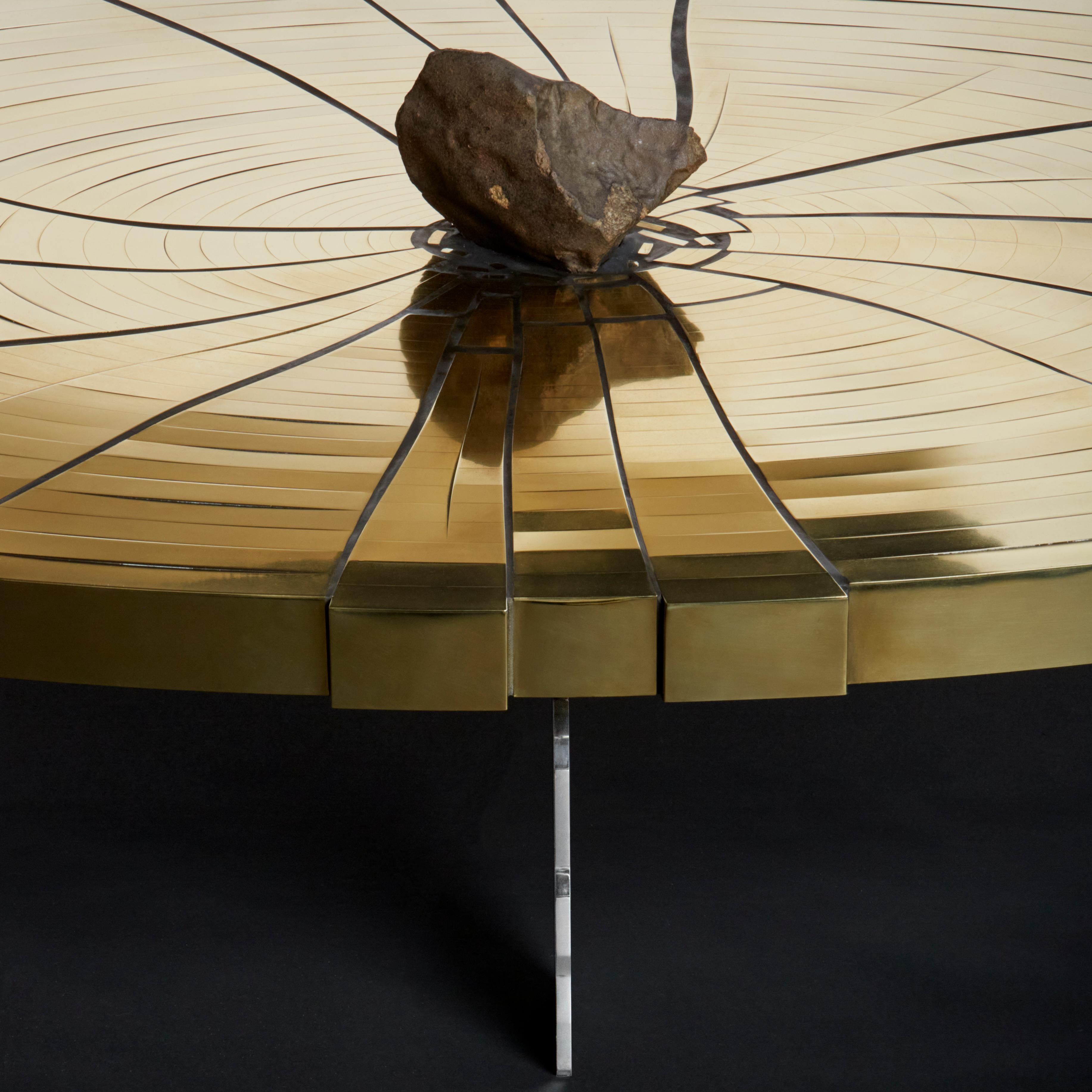 French Fracture Cosmique Brass & Black Steel Coffee Table w/Meteorite by Erwan Boulloud For Sale