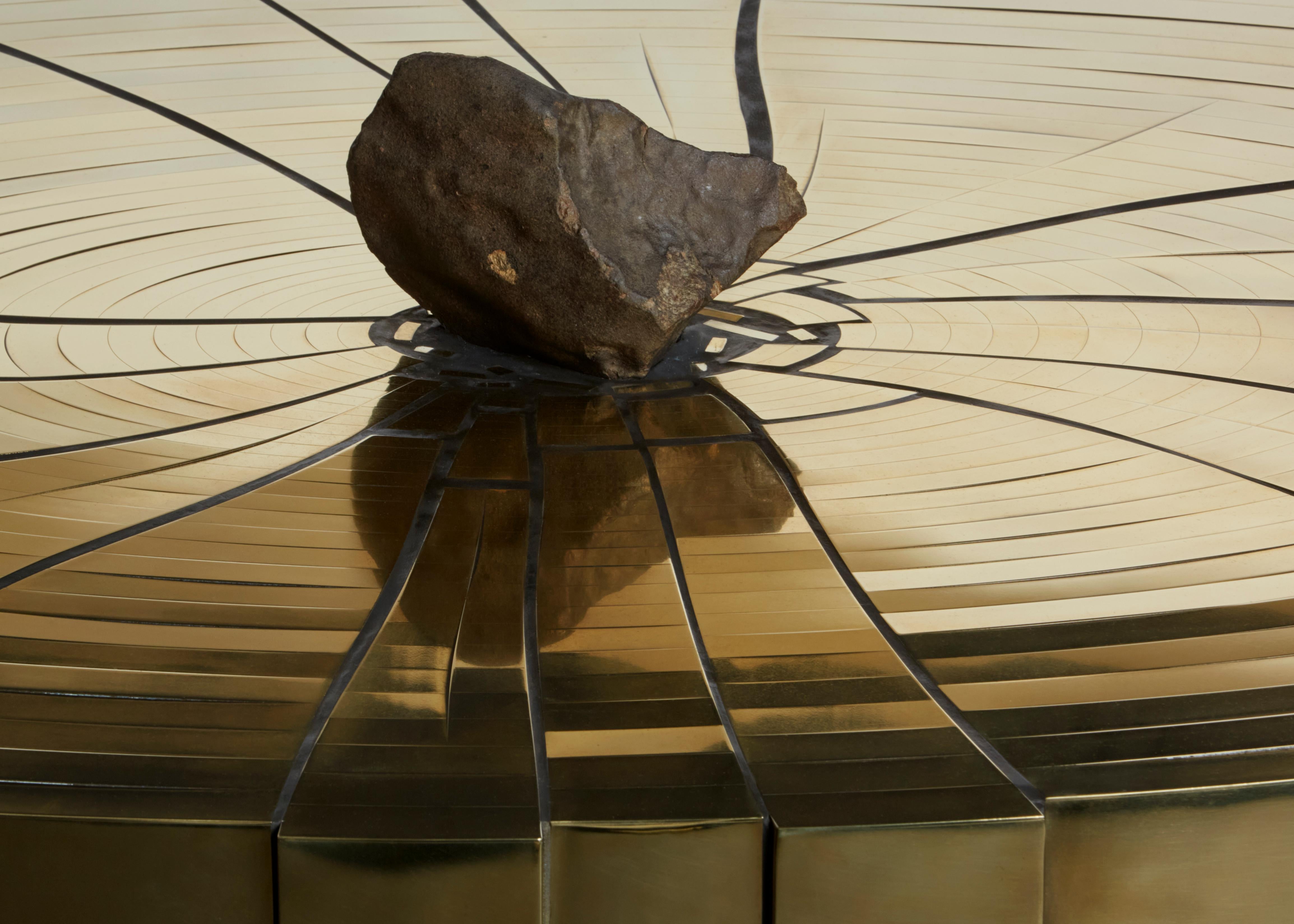 Fracture Cosmique Brass & Black Steel Coffee Table w/Meteorite by Erwan Boulloud For Sale 3