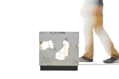 Fractured Cast-Concrete Illuminated Minimal End Table "Cracked Side Table"