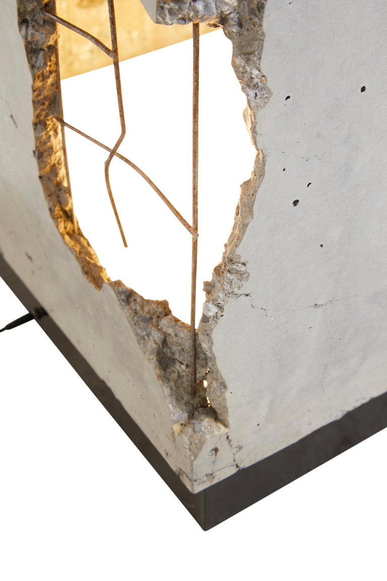 Fractured Cast-Concrete Illuminated Minimal End Table 