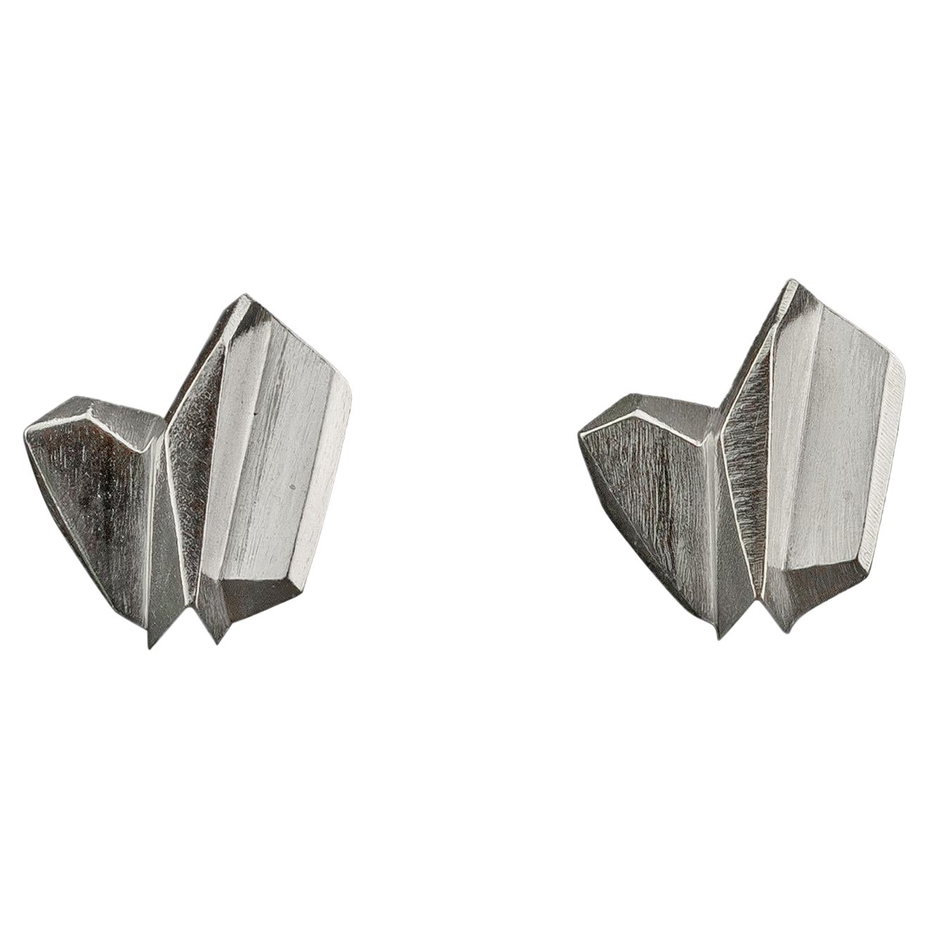 Fractured Facet Stud Earrings in Sterling Silver 925 by Leonie Simpson