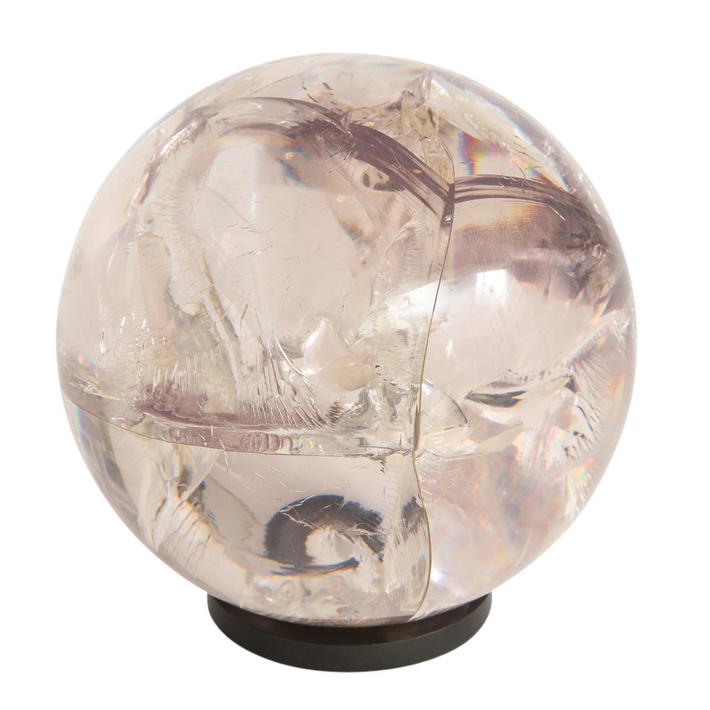 Late 20th Century Fractured Resin Lucite Sphere, Bronze Base