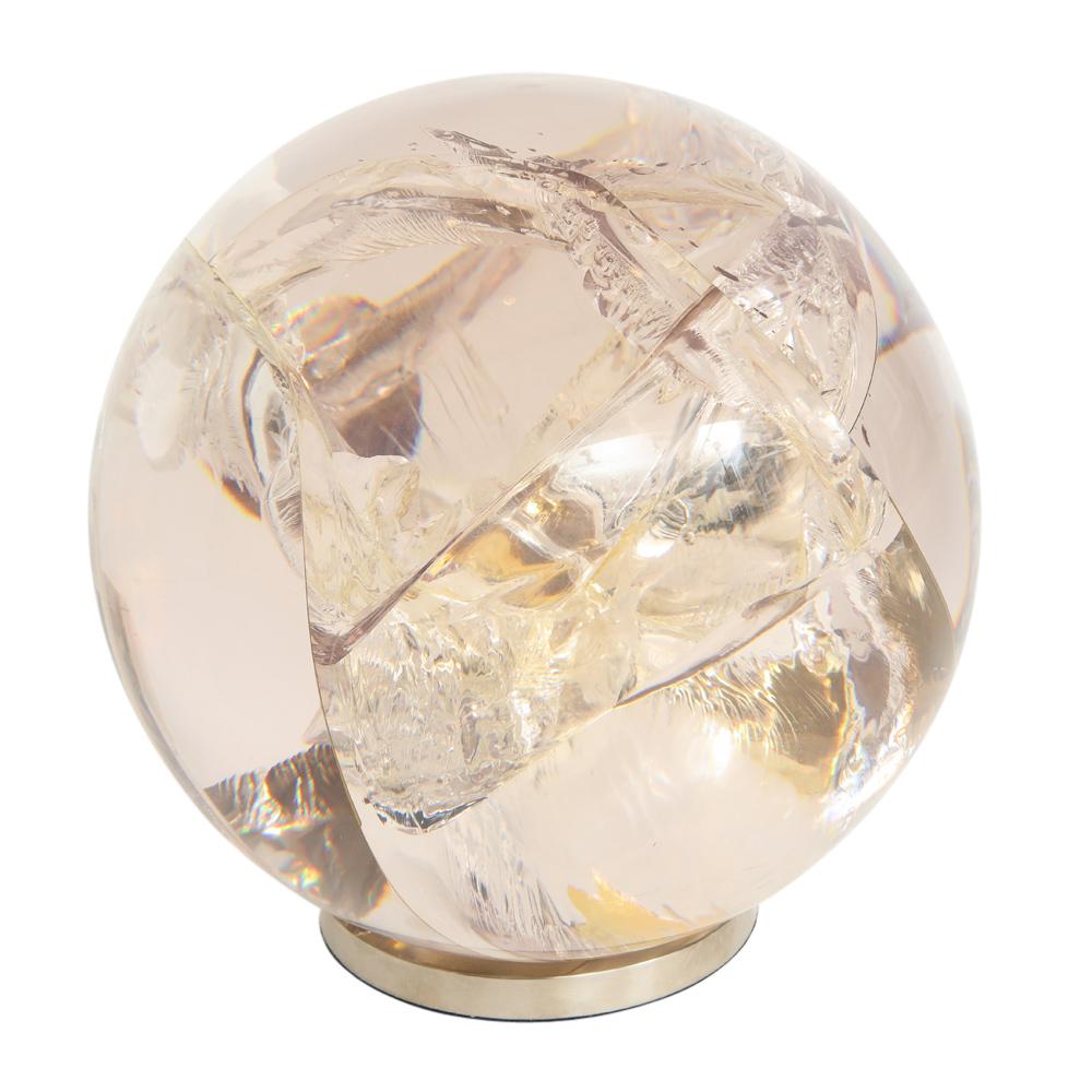 Fractured Resin Sphere Sculpture, Cast Acrylic, Nickel Base In Good Condition In New York, NY