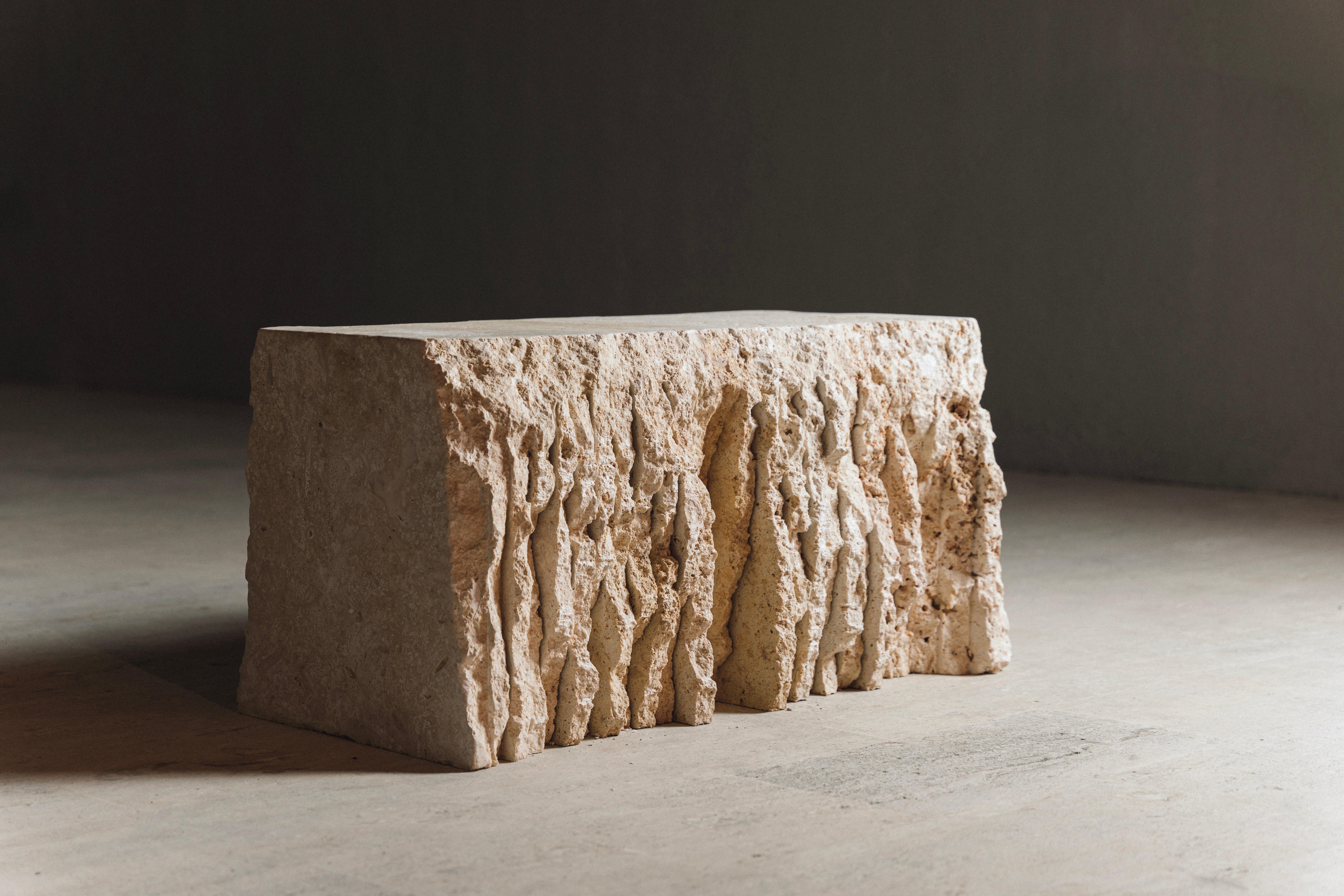 Fractus sculptural seating by Andres Monnier.
One of a Kind.
Dimensions: W 50 x L 90 x H 50 cm.
Materials: Coralina clasica.
Stone options available: Grey, black and white marble, natural and red travertine, volcanic, basalt, granite rock, onyx,