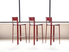 Frag Italian "Bottega" Barstools in Wine Colored Saddle Leather, Set of 3