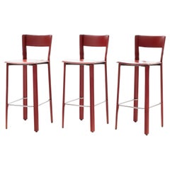 Frag Italian "Bottega" Barstools in Wine Colored Saddle Leather, Set of 3