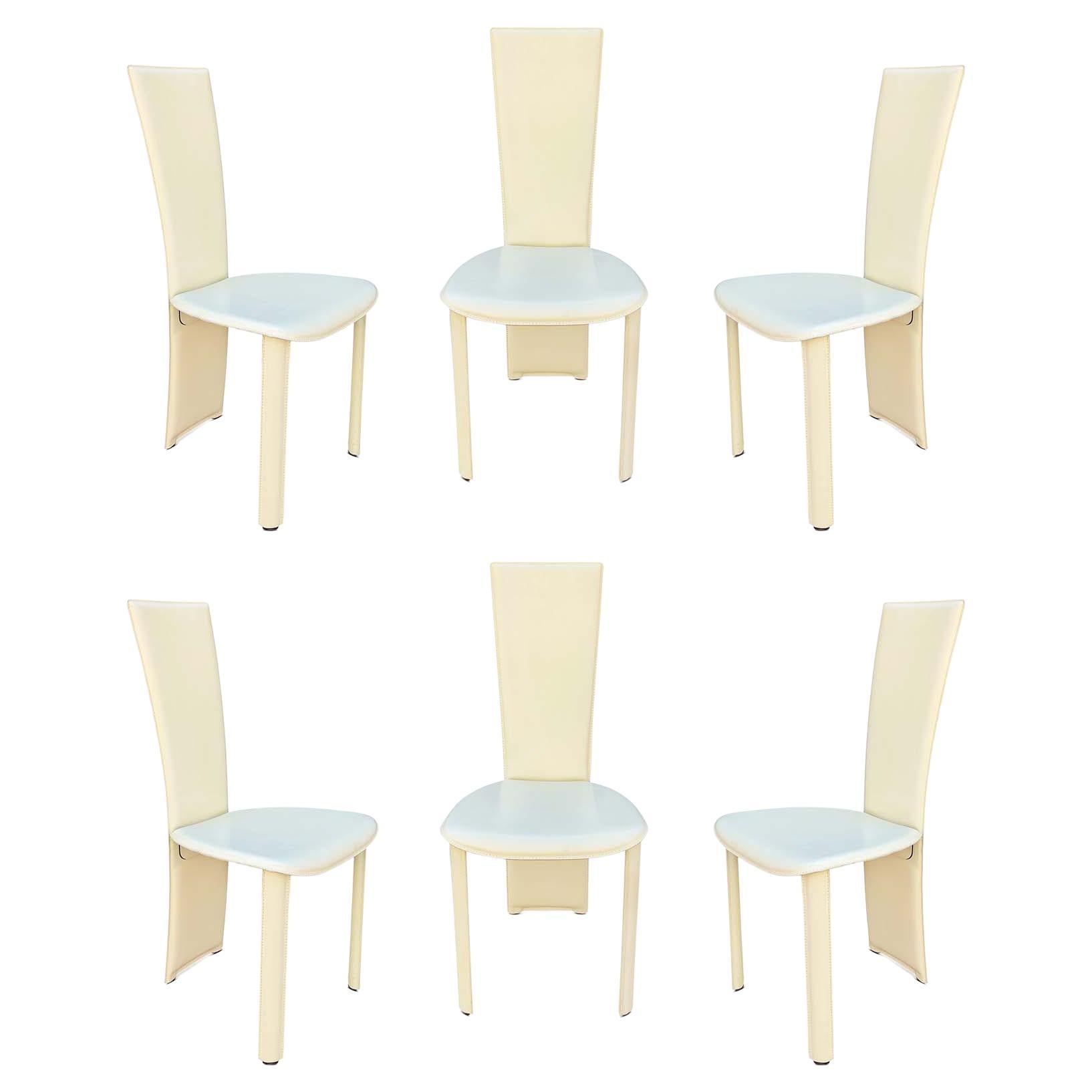 6 chaises d'appoint Frag Italie en cuir cousues dans le style de Mario Bellini Post-Modern en vente