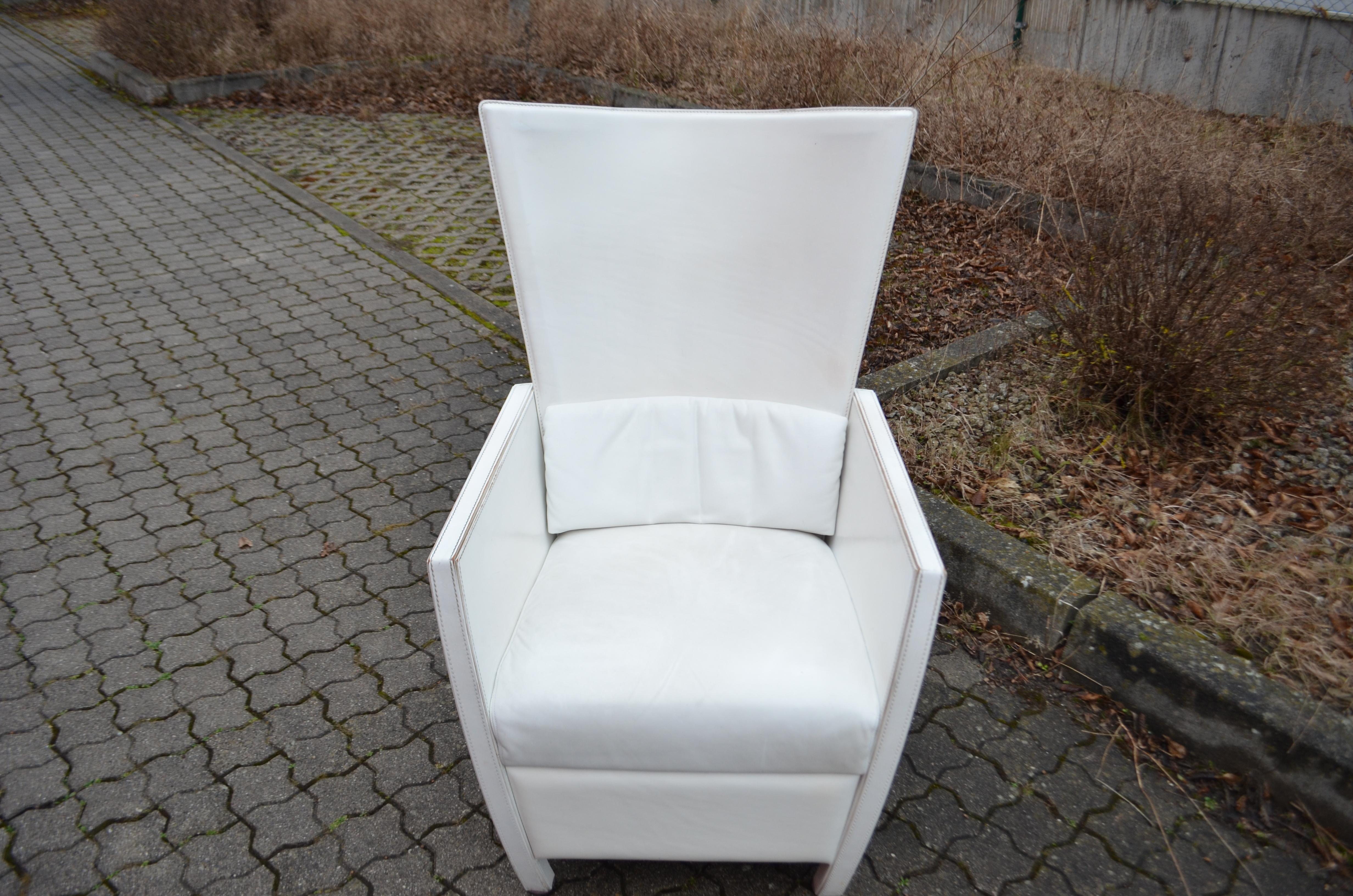 Frag Italy Modern Wingback Wing Chair White Saddle Leather For Sale 3