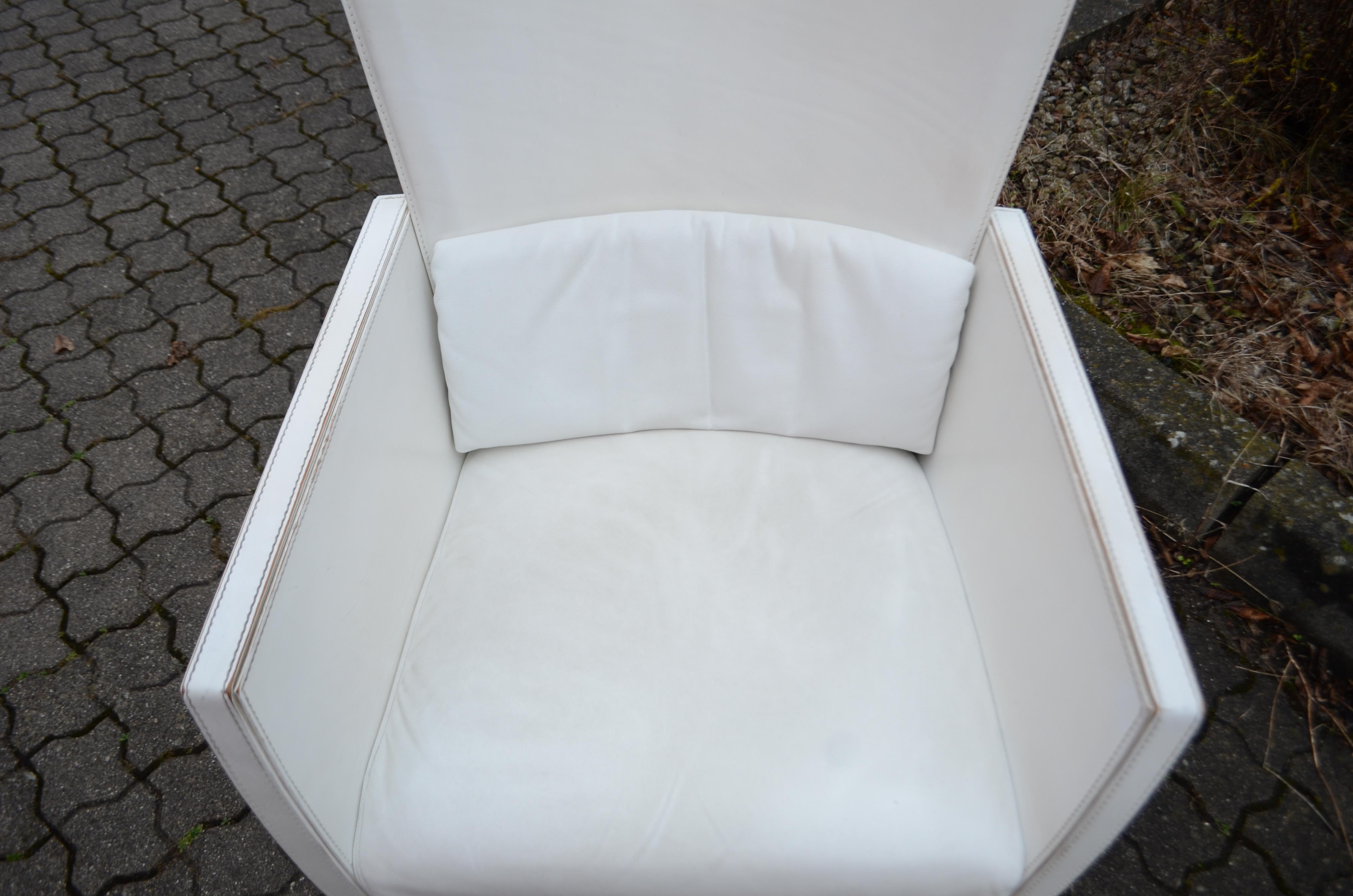 Frag Italy Modern Wingback Wing Chair White Saddle Leather For Sale 5