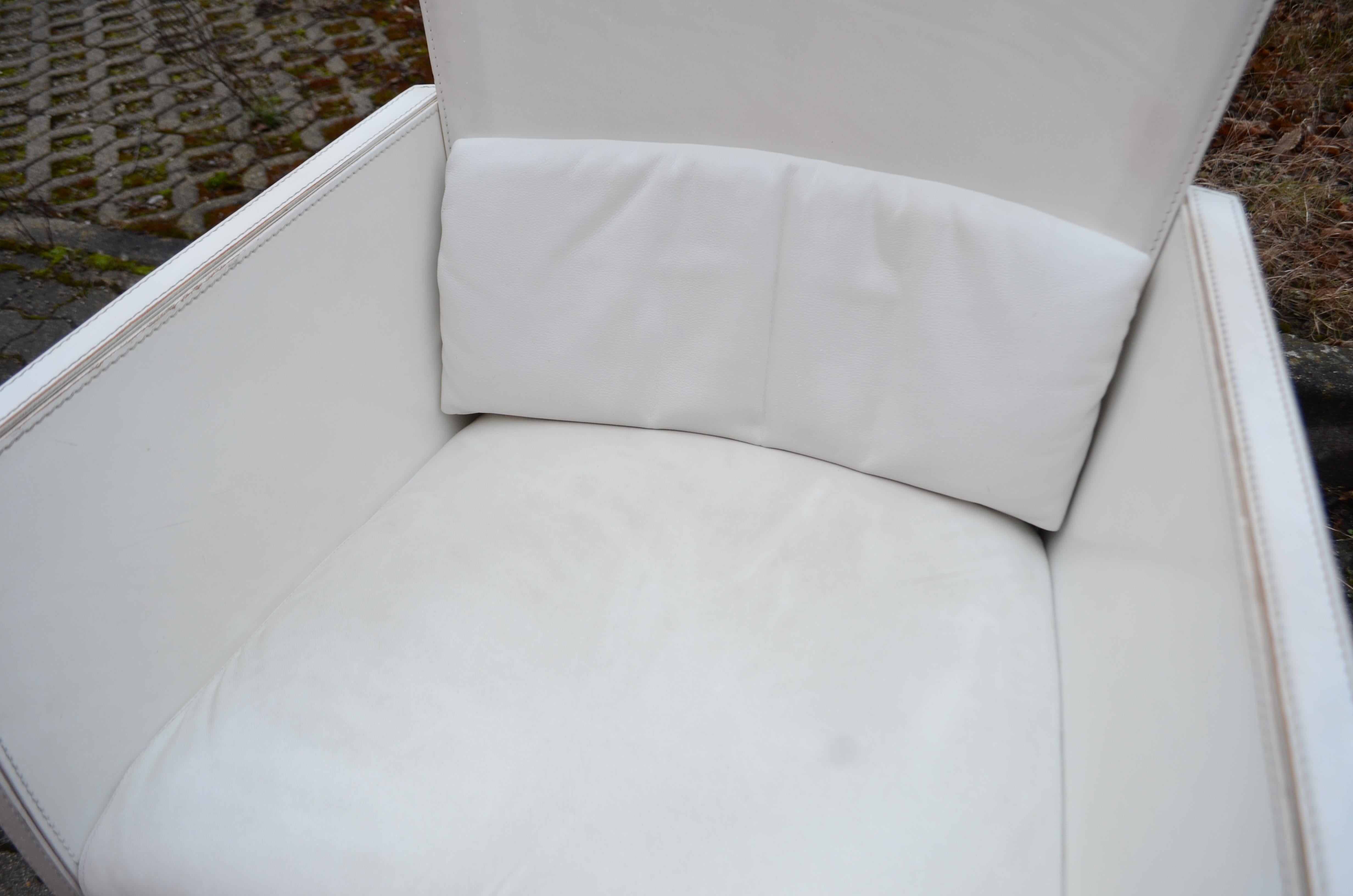 Frag Italy Modern Wingback Wing Chair White Saddle Leather For Sale 9