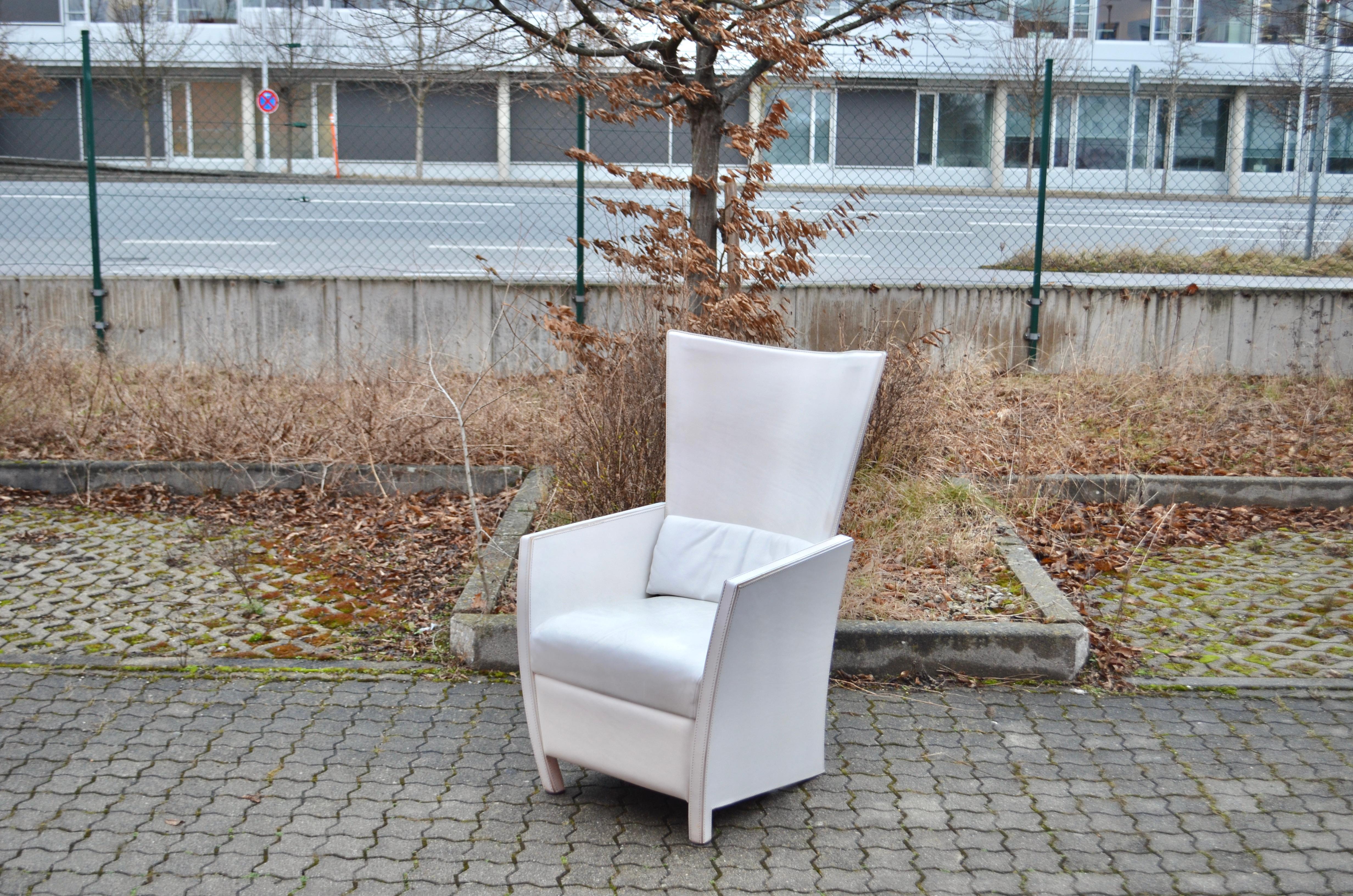 Late 20th Century Frag Italy Modern Wingback Wing Chair White Saddle Leather For Sale