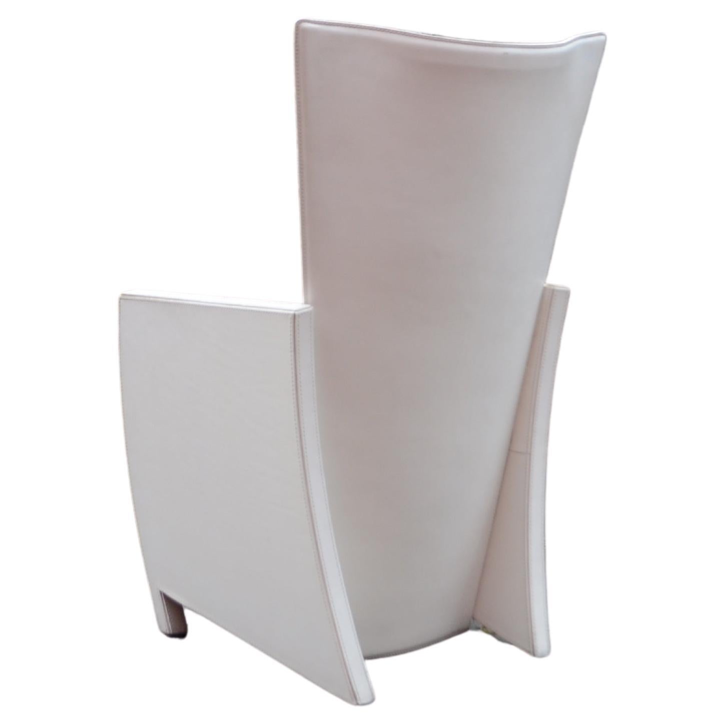 Frag Italy Modern Wingback Wing Chair White Saddle Leather For Sale