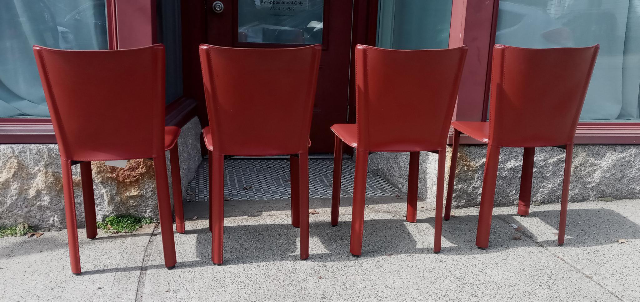 Frag Italy Set of Four '4' Stitched Leather Side Chairs Style of Mario Bellini 4