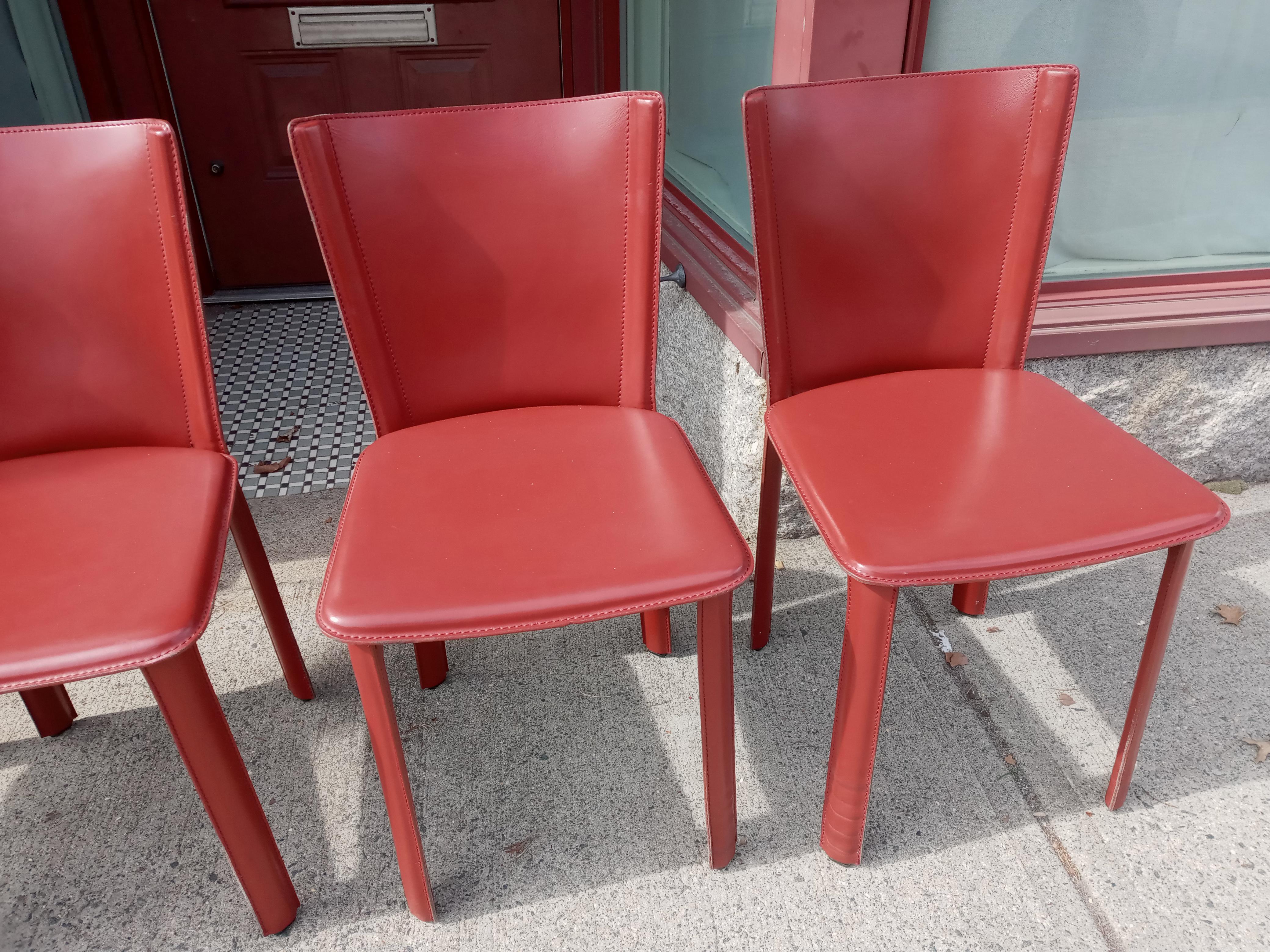 Frag Italy Set of Four '4' Stitched Leather Side Chairs Style of Mario Bellini 8