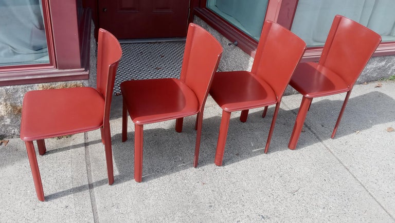 Frag Italy Set of Four '4' Stitched Leather Side Chairs Style of Mario  Bellini For Sale at 1stDibs