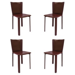 Frag Italy Set of Four '4' Stitched Leather Side Chairs Style of Mario Bellini