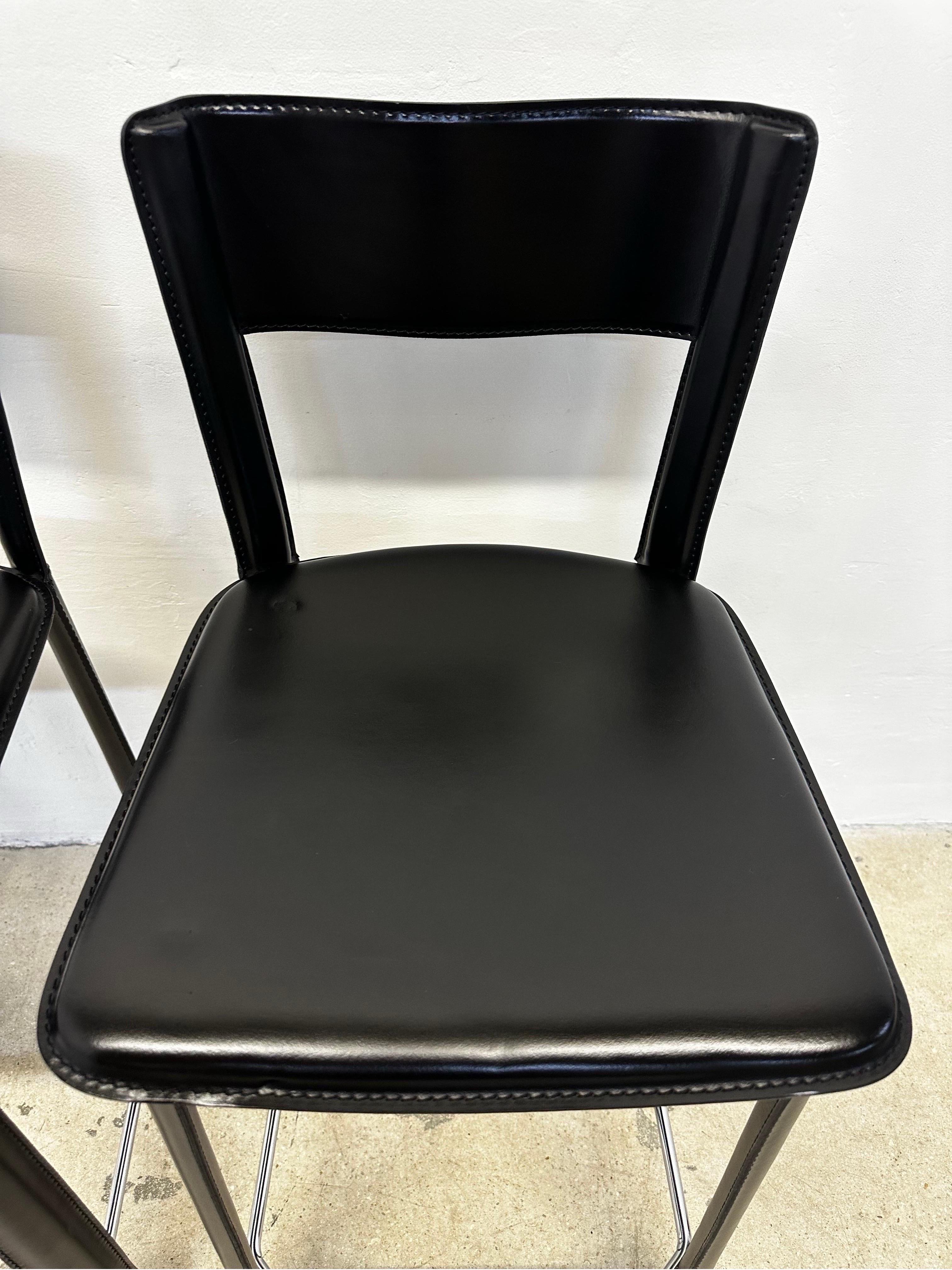 Frag Italy Stitched Black Leather Counter Stools - a Pair 3