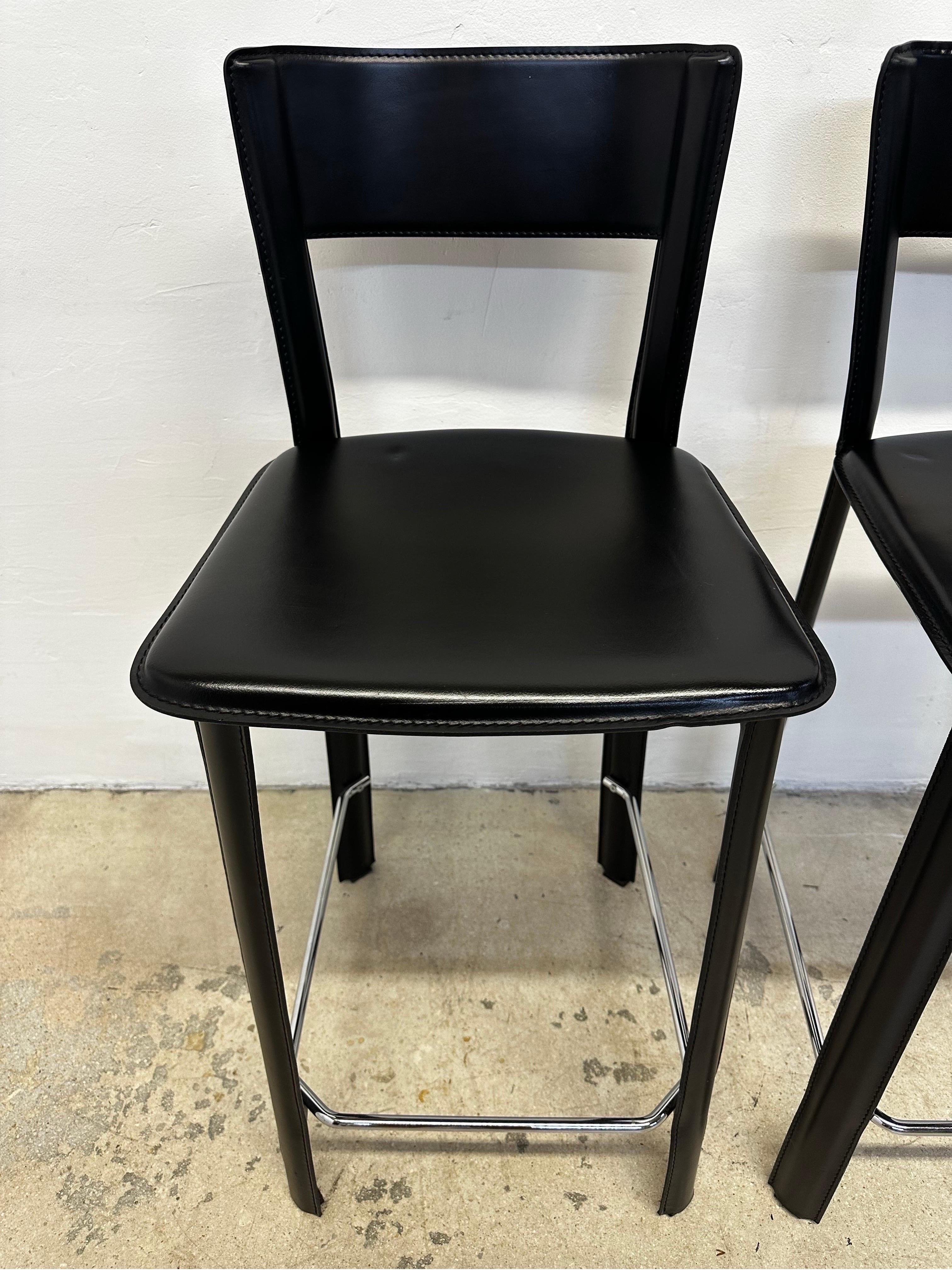 Frag Italy Stitched Black Leather Counter Stools - a Pair 4