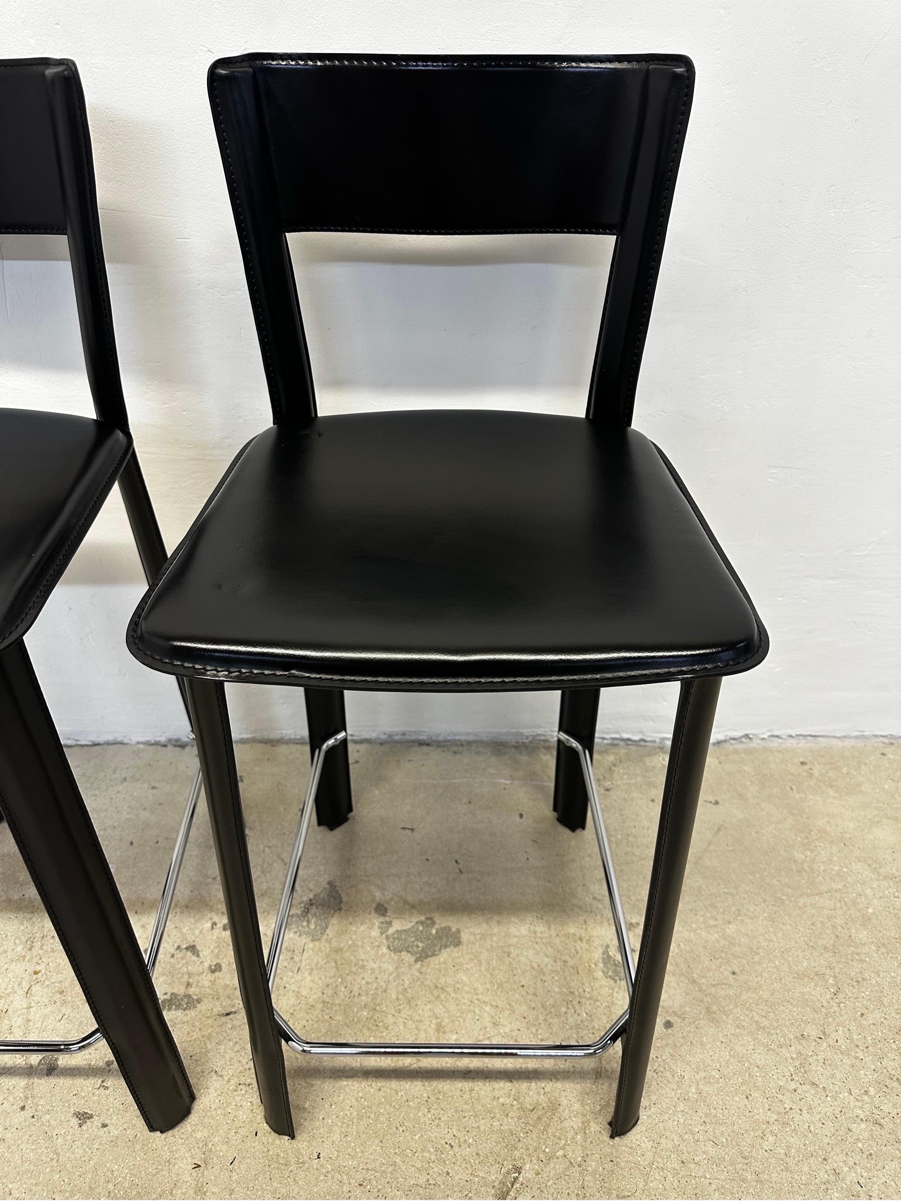 Frag Italy Stitched Black Leather Counter Stools - a Pair 5