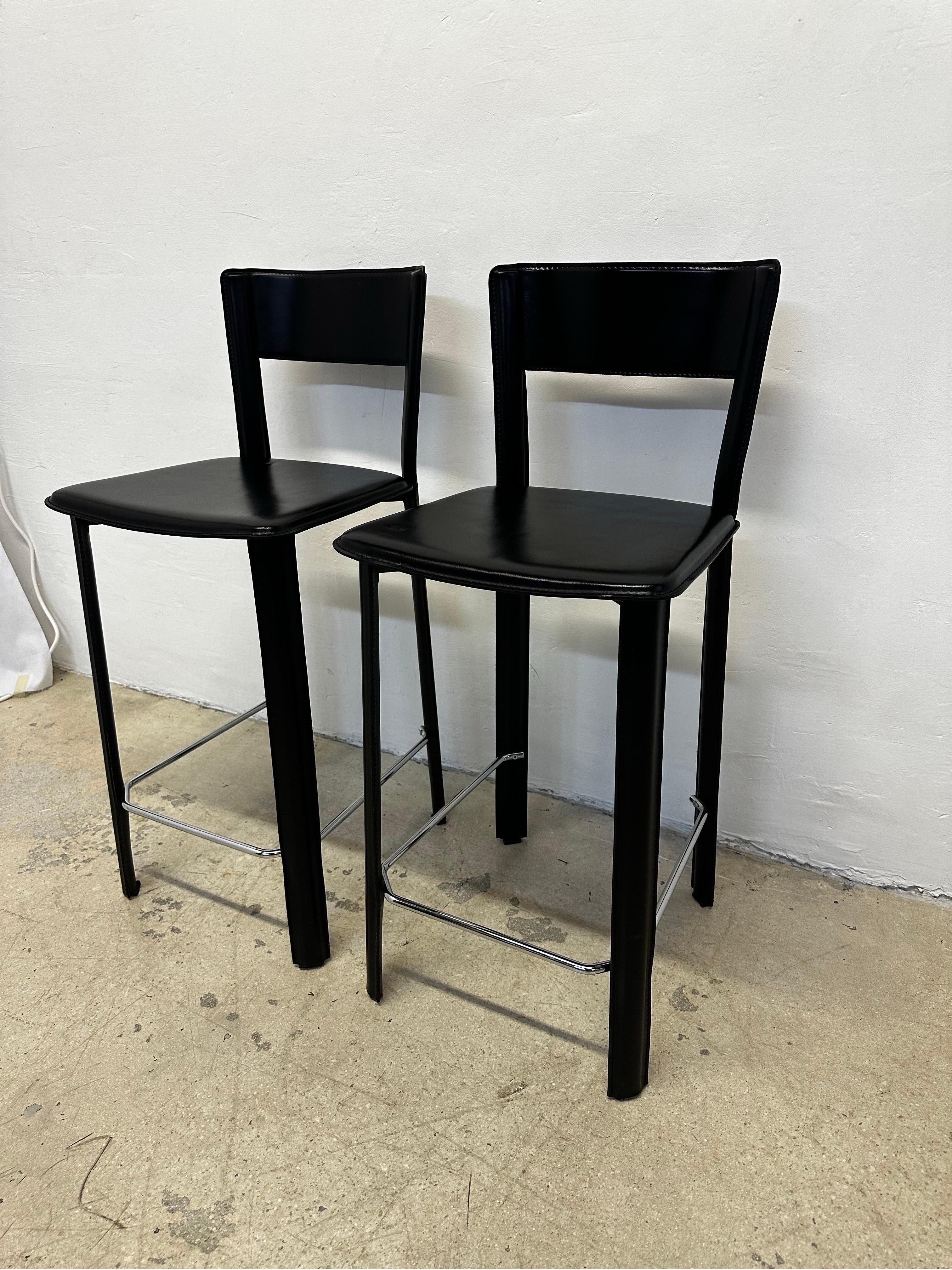 Italian Frag Italy Stitched Black Leather Counter Stools - a Pair