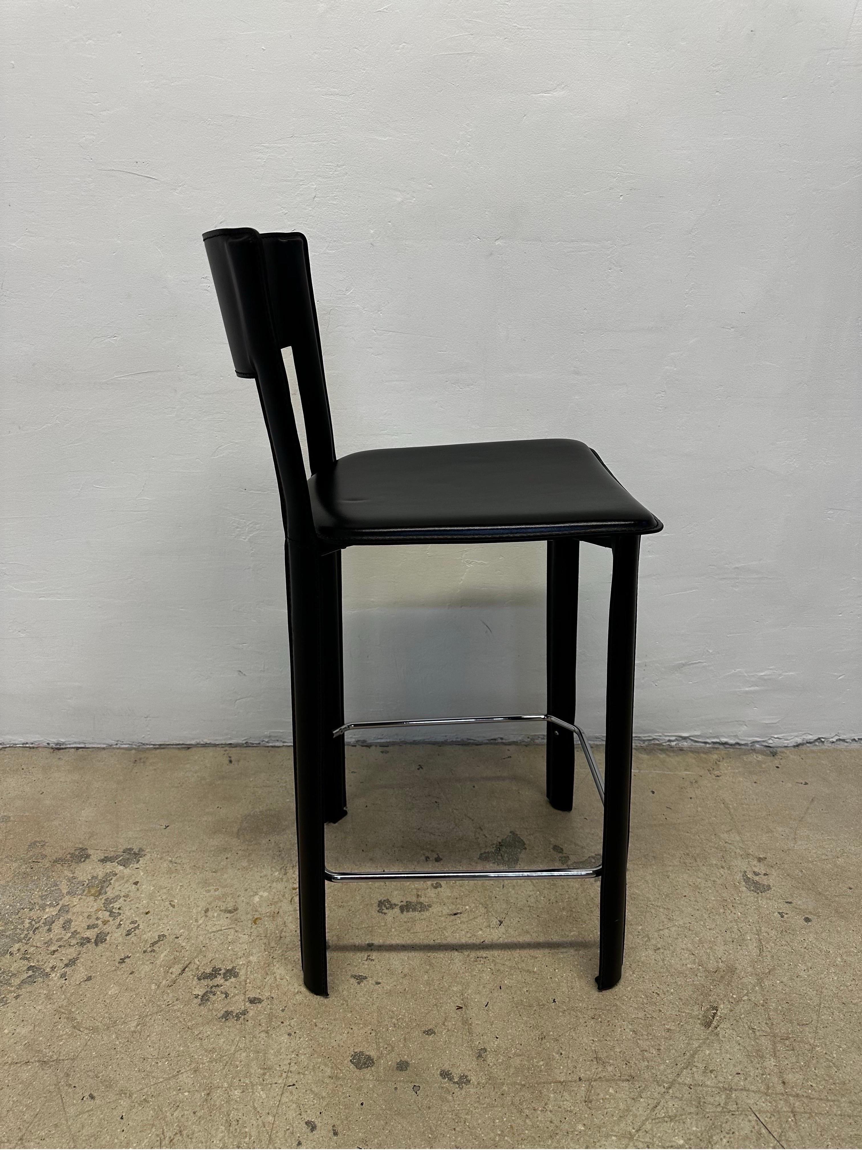 Italian Frag Italy Stitched Black Leather Counter Stools - a Pair