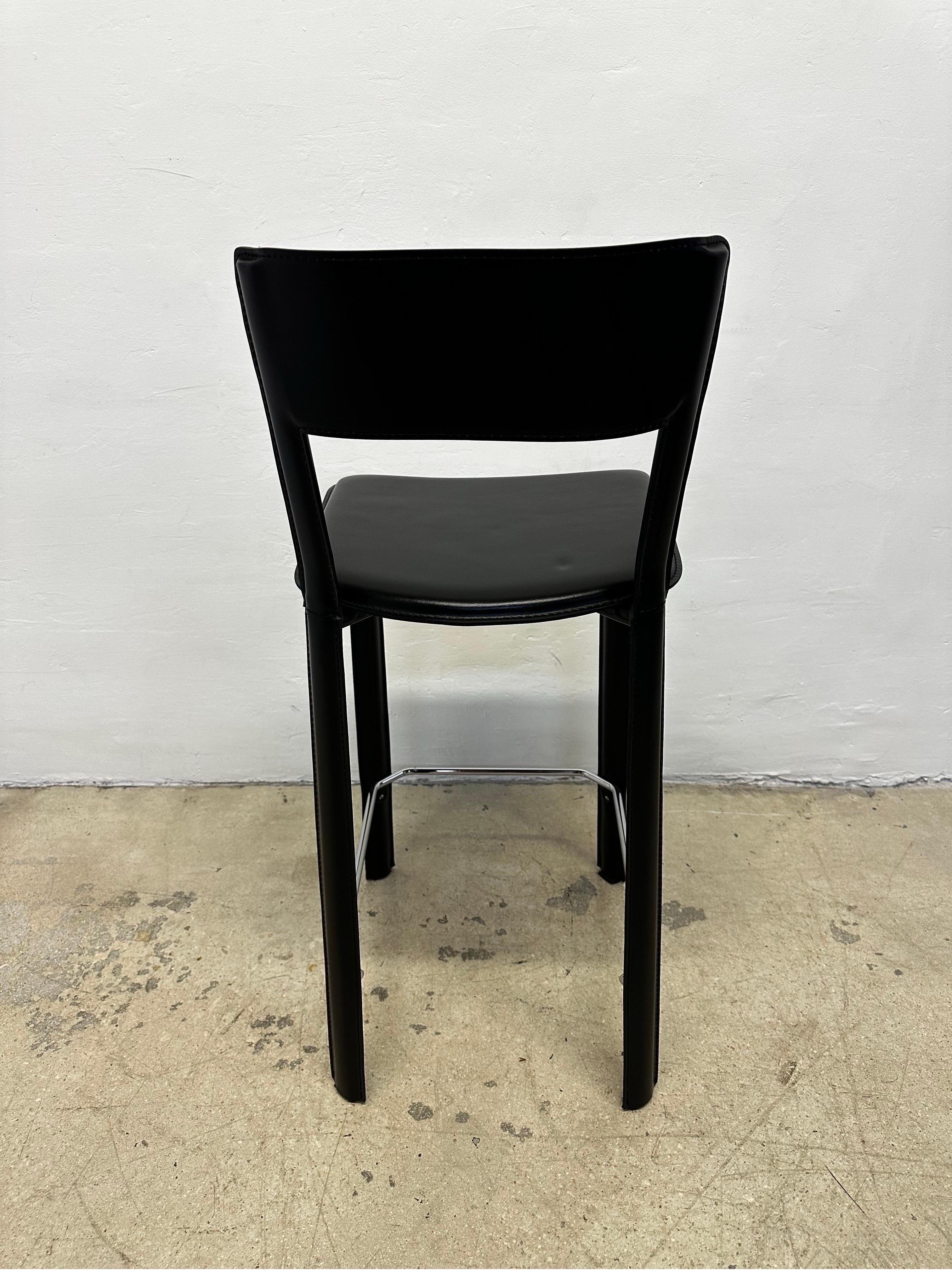 Steel Frag Italy Stitched Black Leather Counter Stools - a Pair