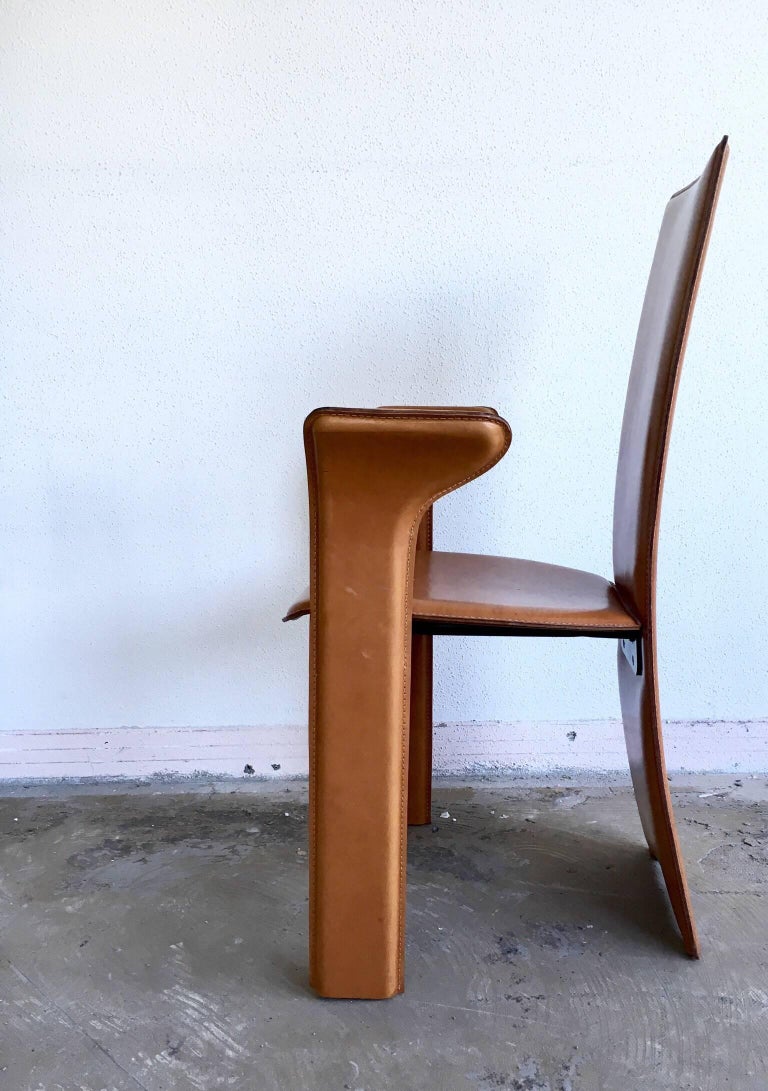 Frag, Set of Four Cognac Colored Leather Dining Chairs, circa 1980s at
