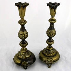 Fraget N Plaque Sabbath Candlesticks 19th Century Judaica a Pair