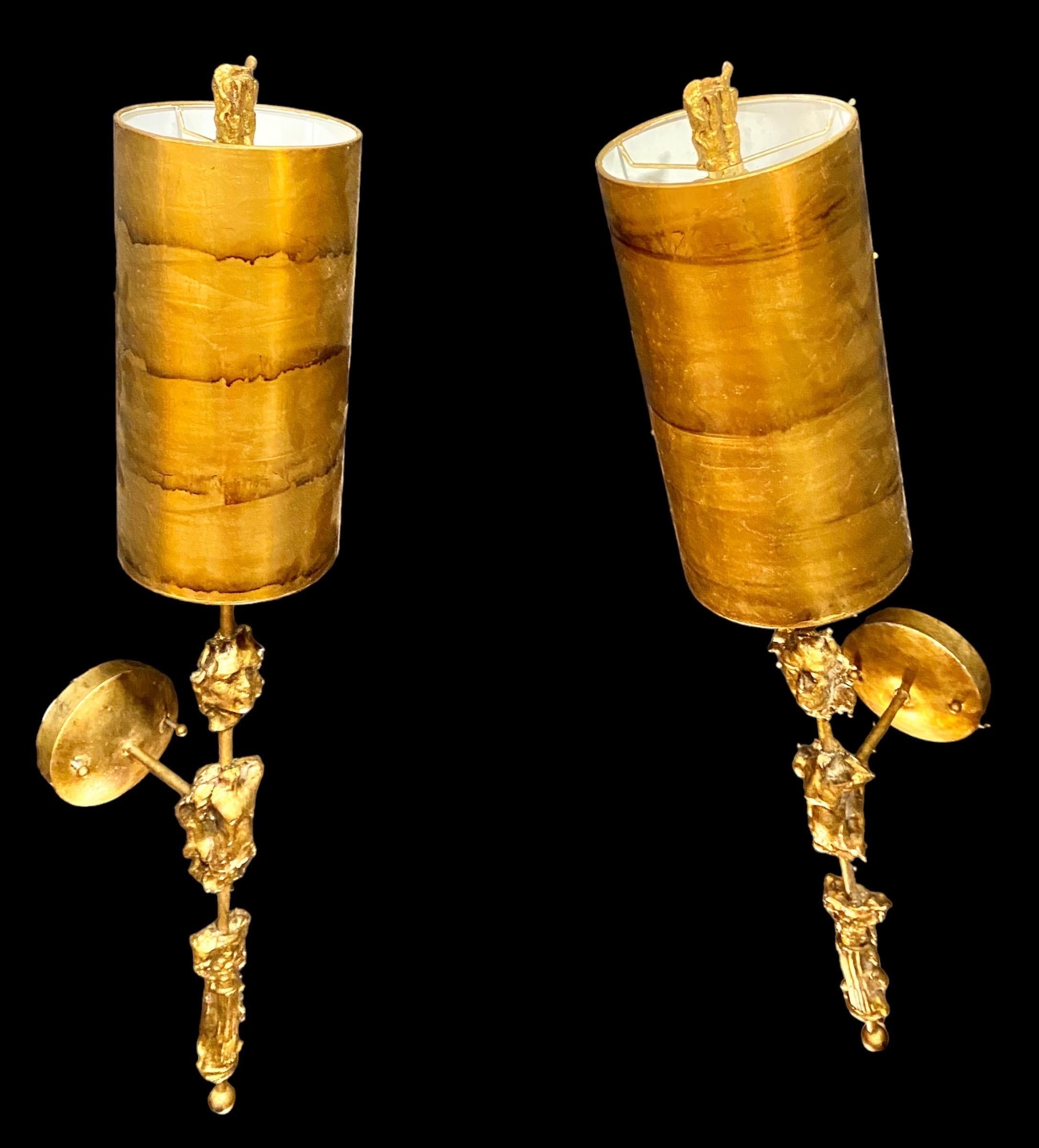 Neoclassical Revival New Orleans Fragment Burnished Gold Wall Sconces