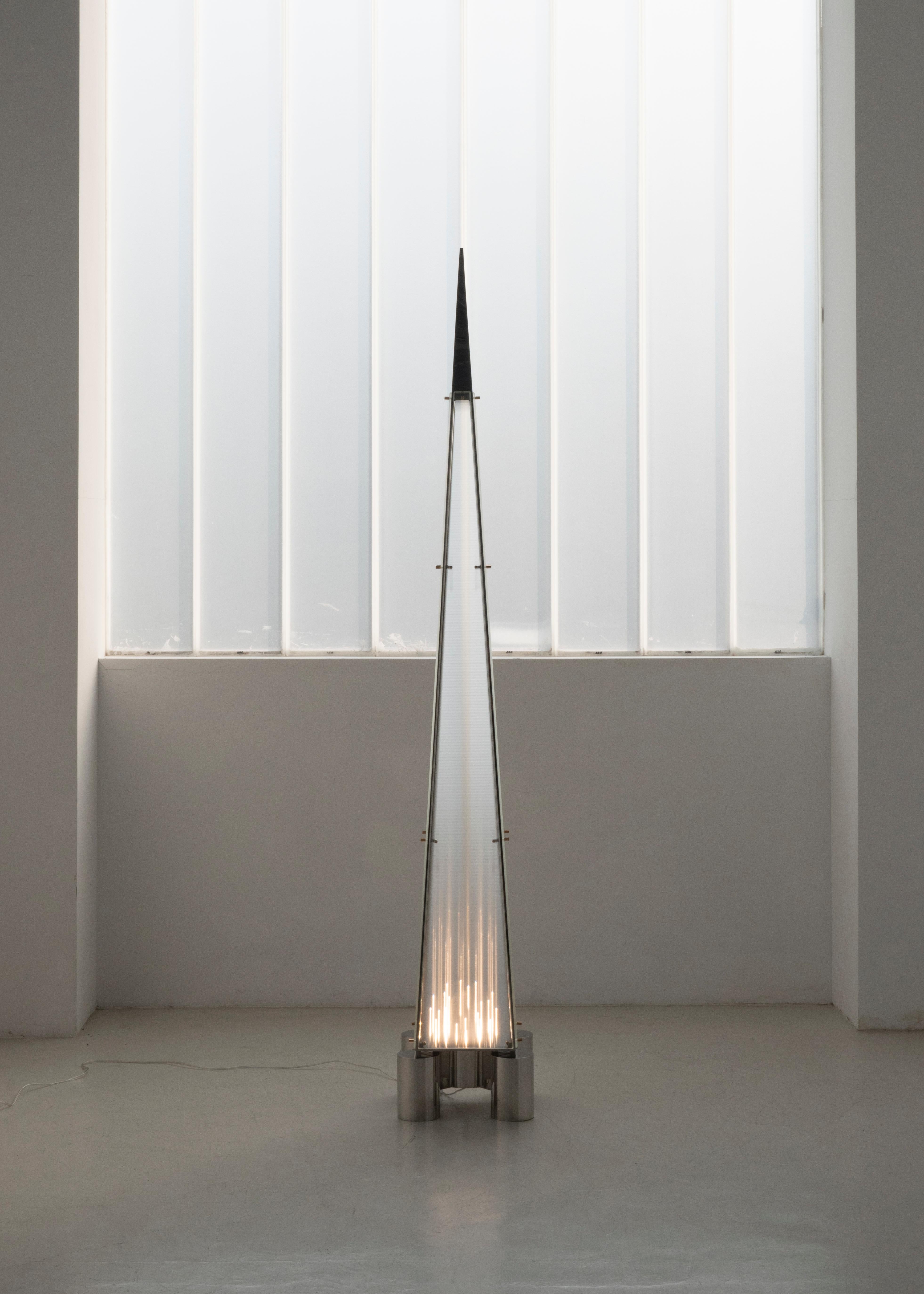 Chinese 'Fragment' Floor Lamp by Sing Chan Stainless Steel glass For Sale