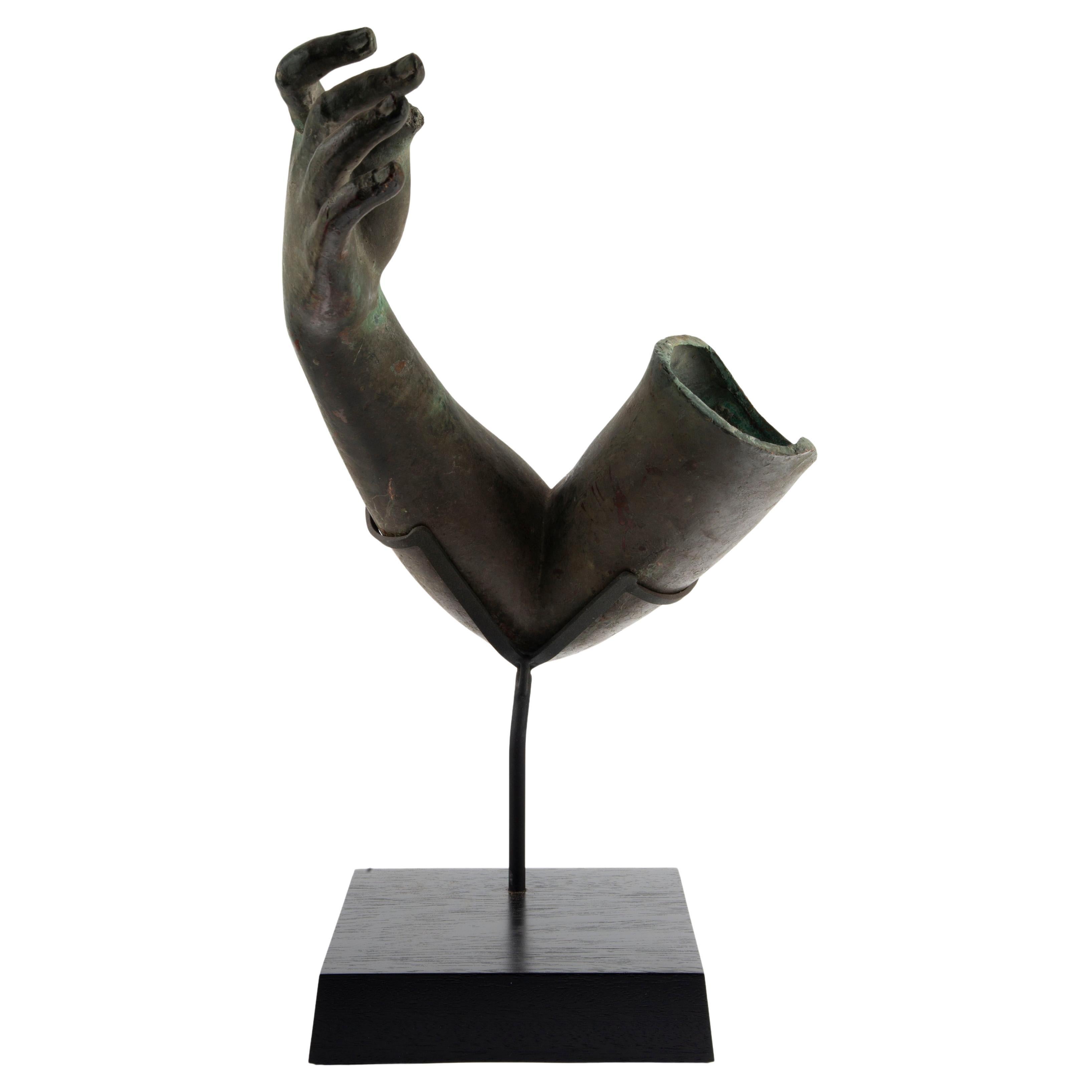 Fragment of a Bronze Arm: Mounted Green-Patinated Bronze Sculpture For Sale