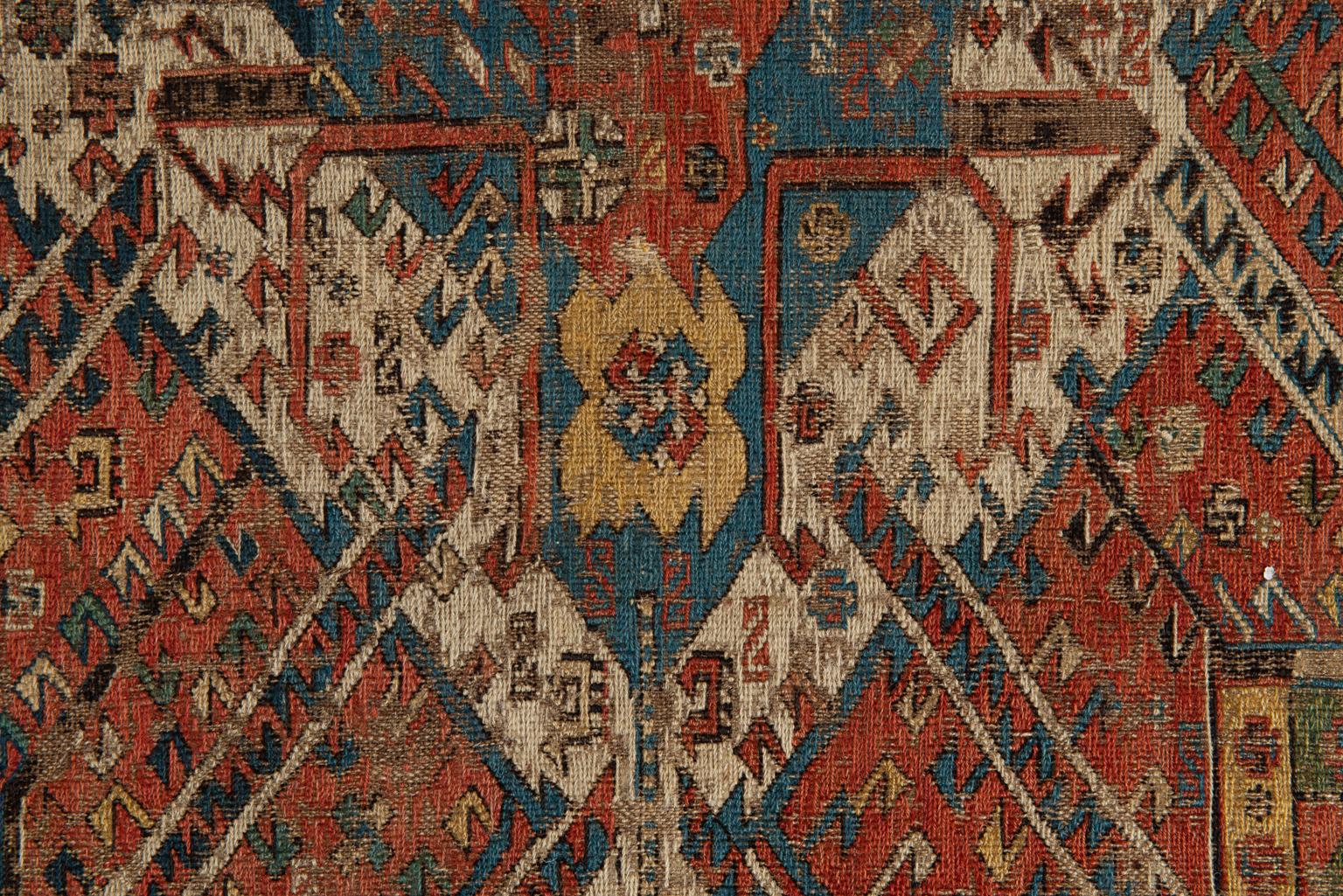 Hand-Knotted Fragment of Antique Sumakh Carpet with Original Colors For Sale