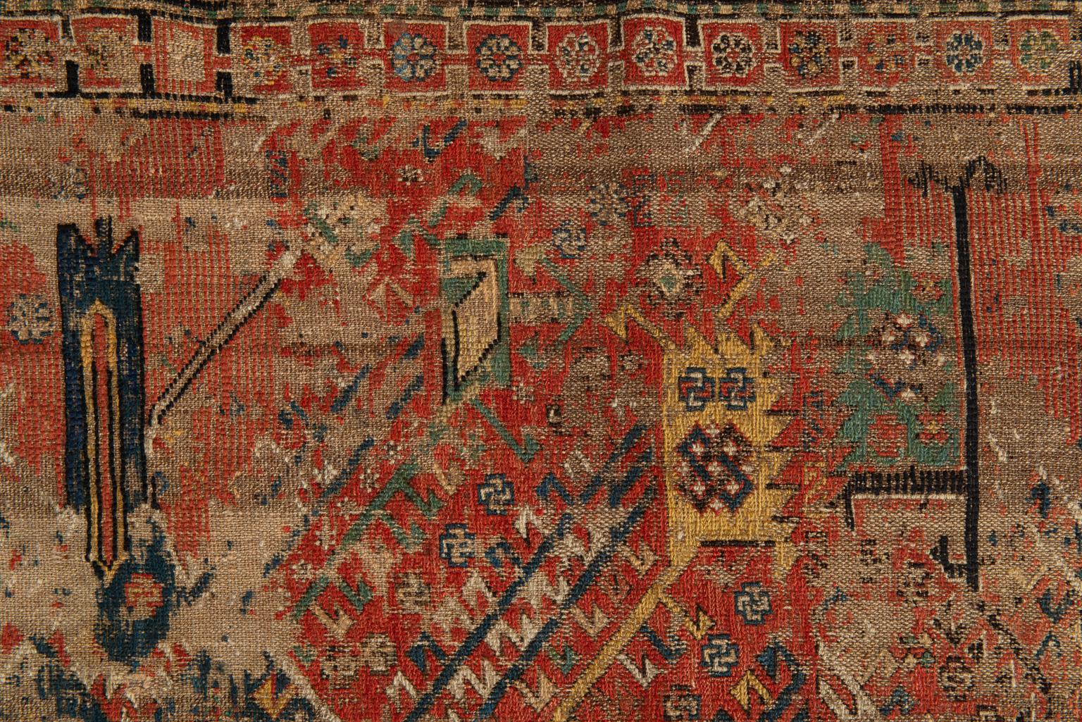 19th Century Fragment of Antique Sumakh Carpet with Original Colors For Sale