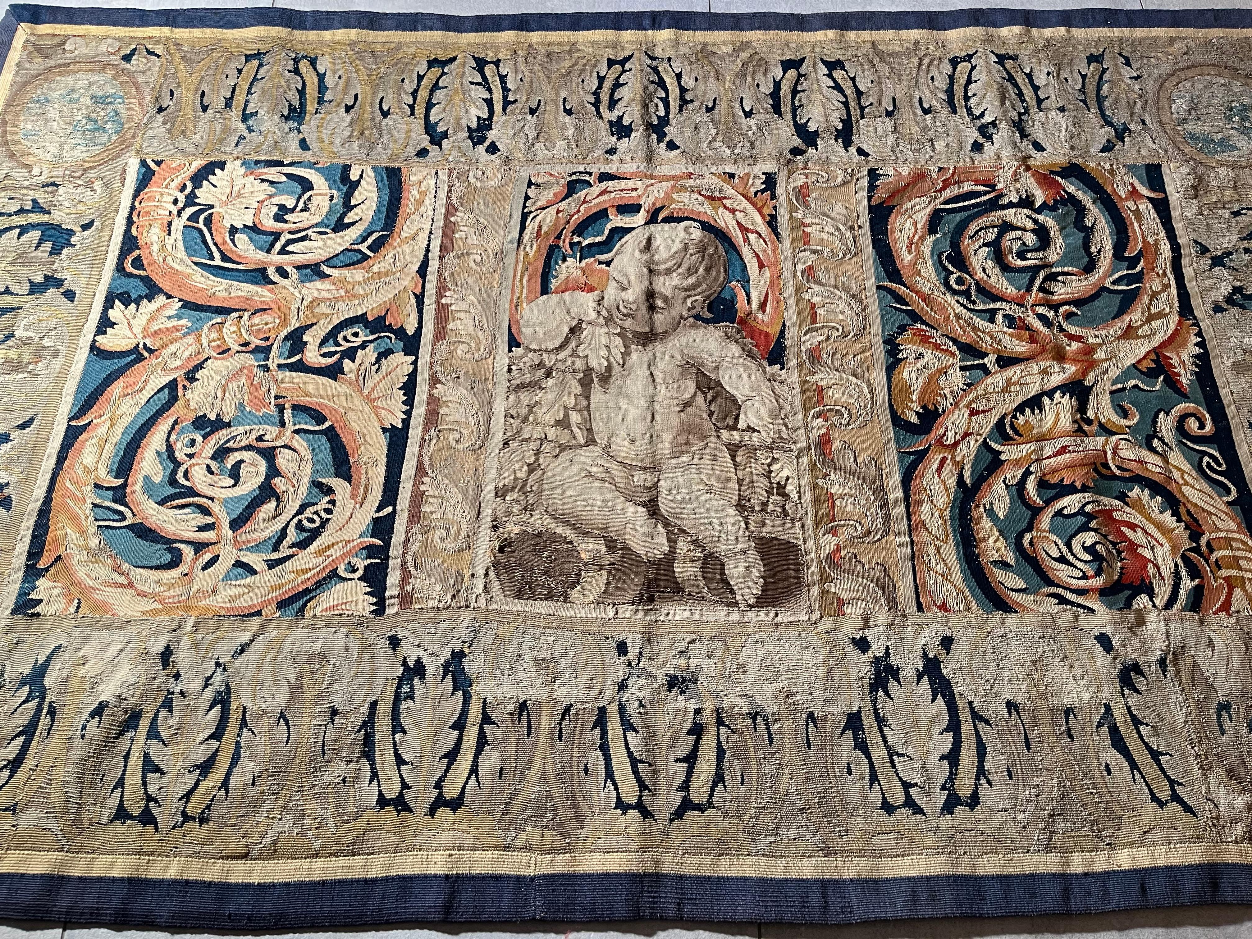 Medieval Fragment Of Flemish Tapestry Early 17th Century For Sale