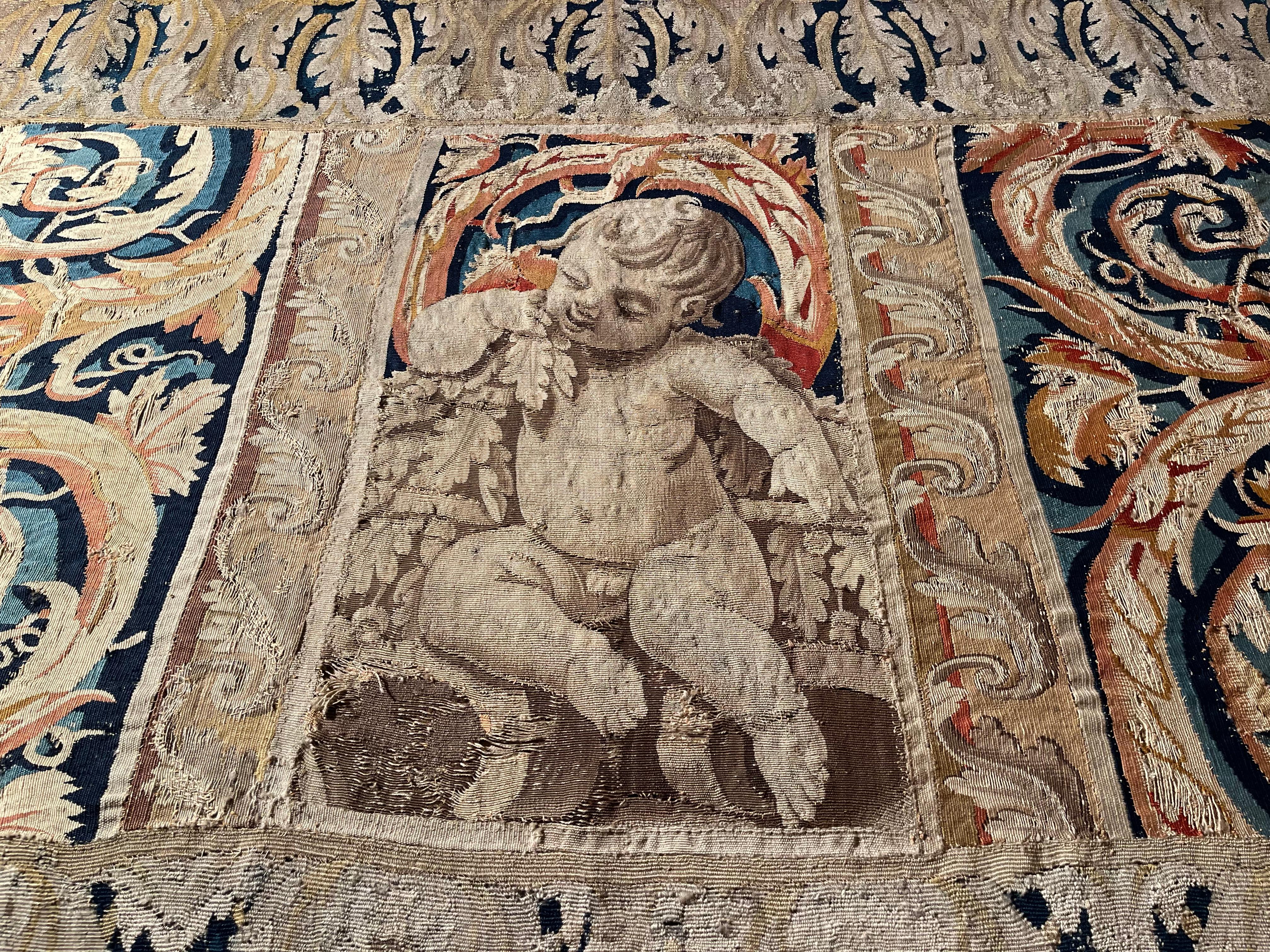 Wool Fragment Of Flemish Tapestry Early 17th Century For Sale