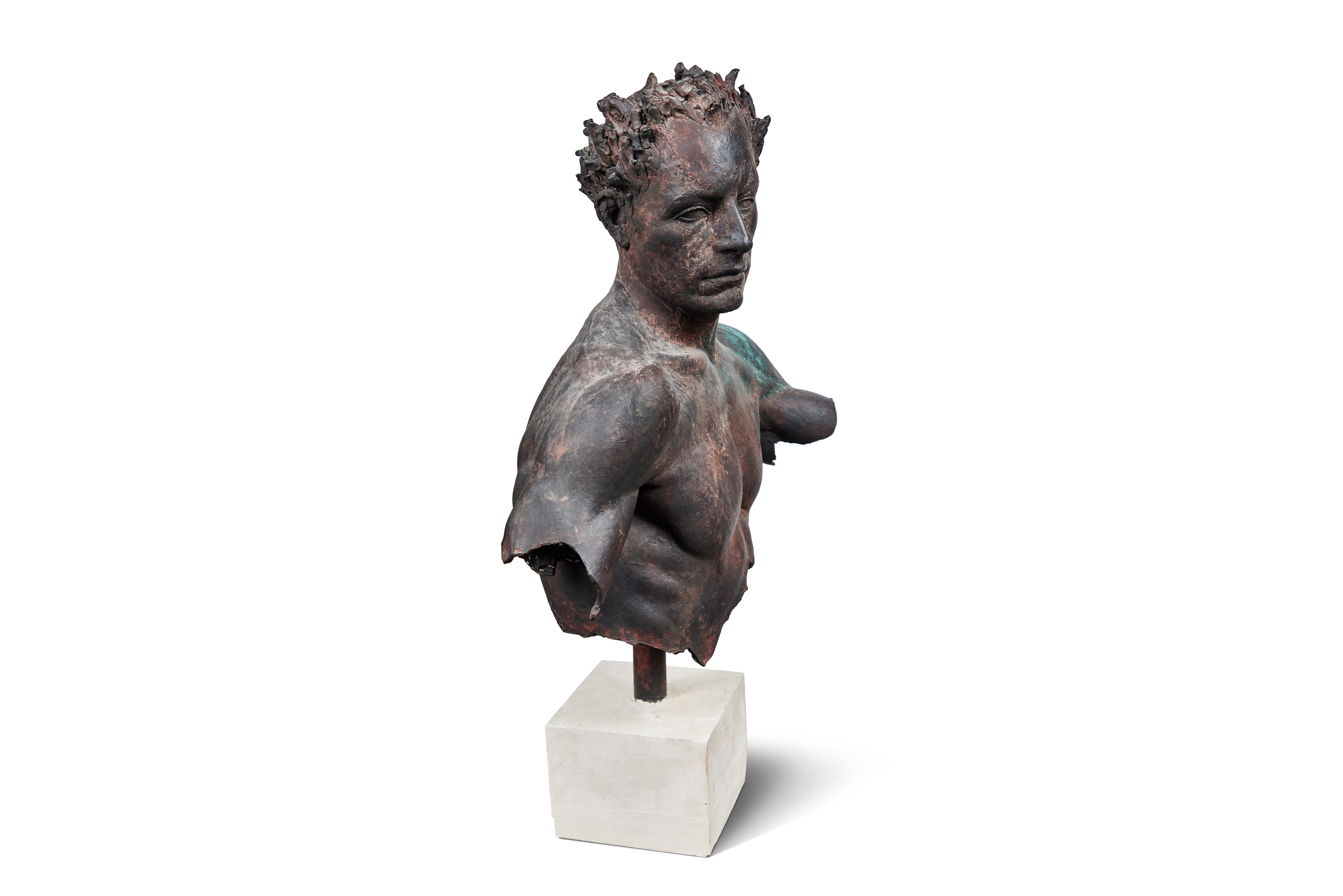 Bronze bust mounted on travertine marble base by Sabin Howard, 2005. Signed, numbered 7/12.
Sabin Howard is a classical figurative sculptor based in New York City with a studio in the Bronx. he is a board member of the national Sculpture Society.