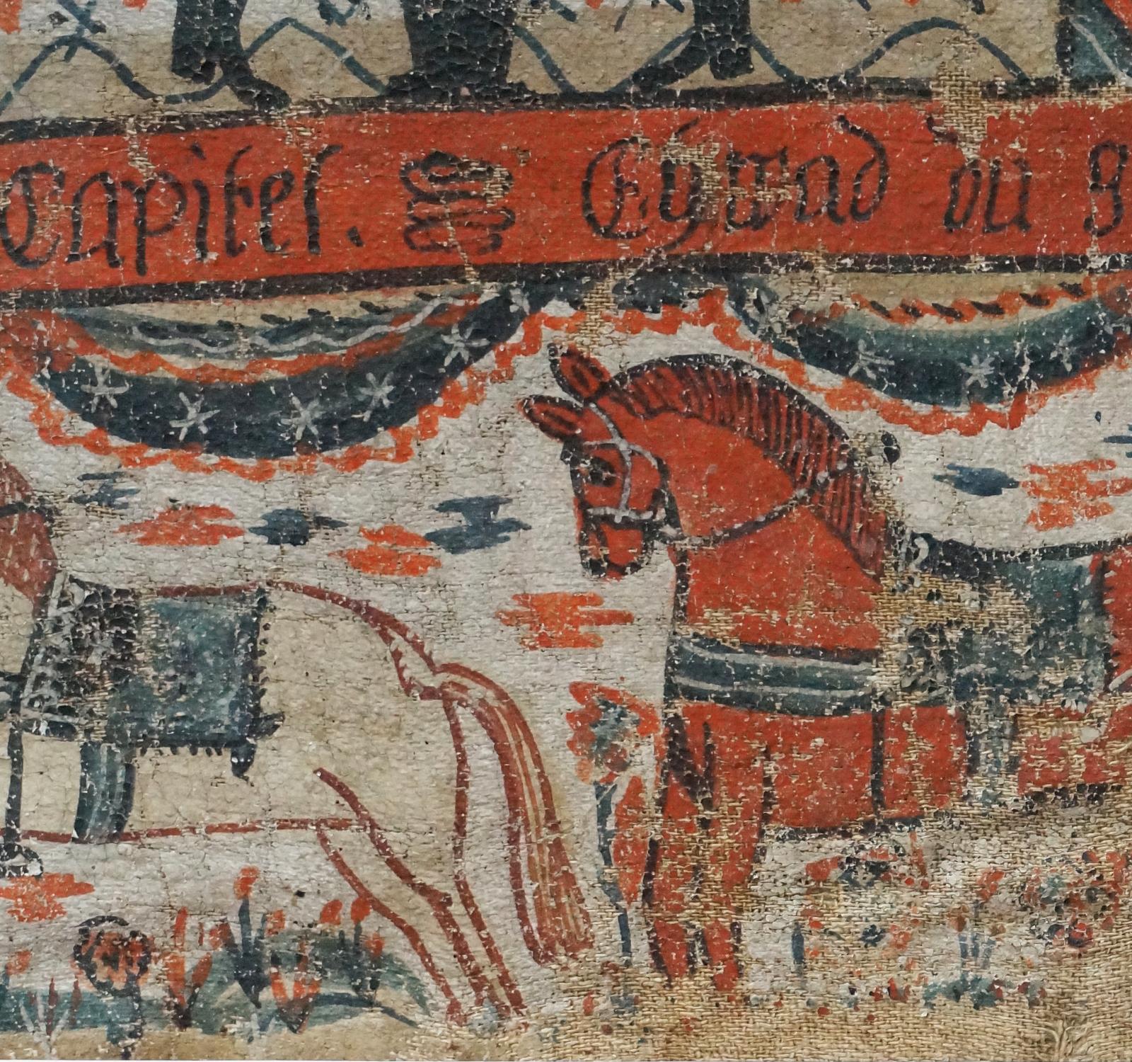 Hand-Painted Fragment of Swedish Bonad with Two Figures