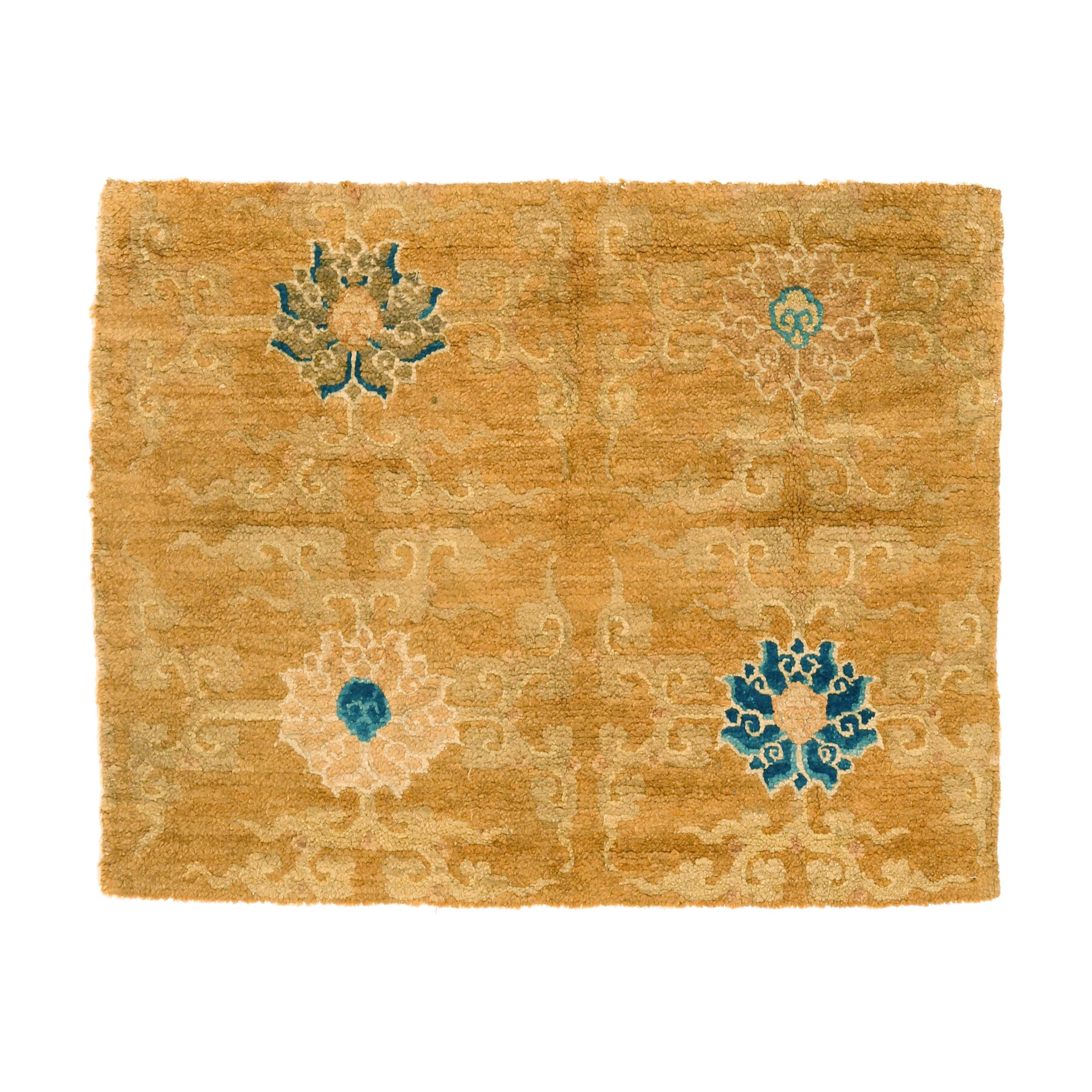 Fragment of the Antique Tiffany Chinese Carpet with Lotus Flowers For Sale