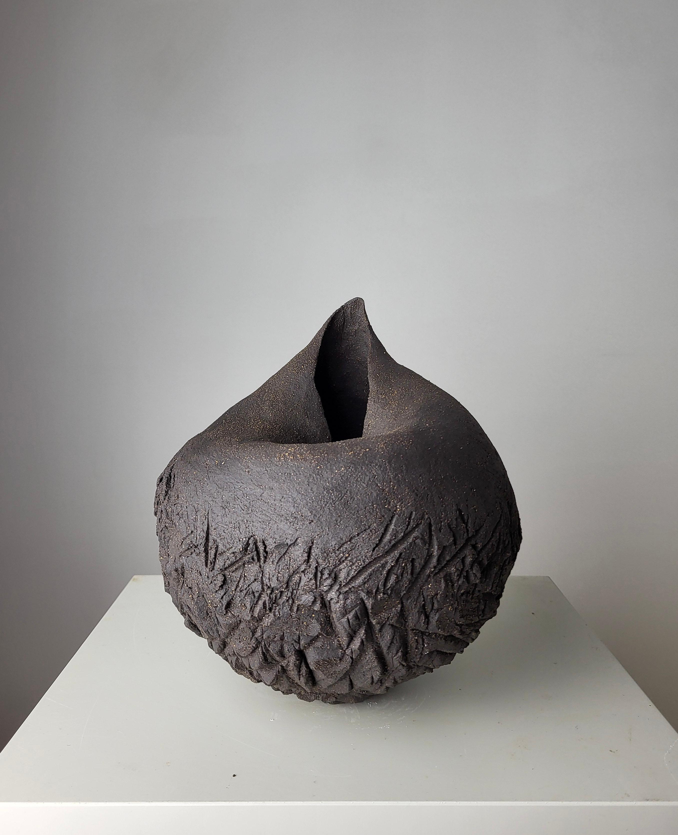 Organic Modern Fragment of the Earth — Hand-Built Ceramic Sculpture in Black Stoneware For Sale