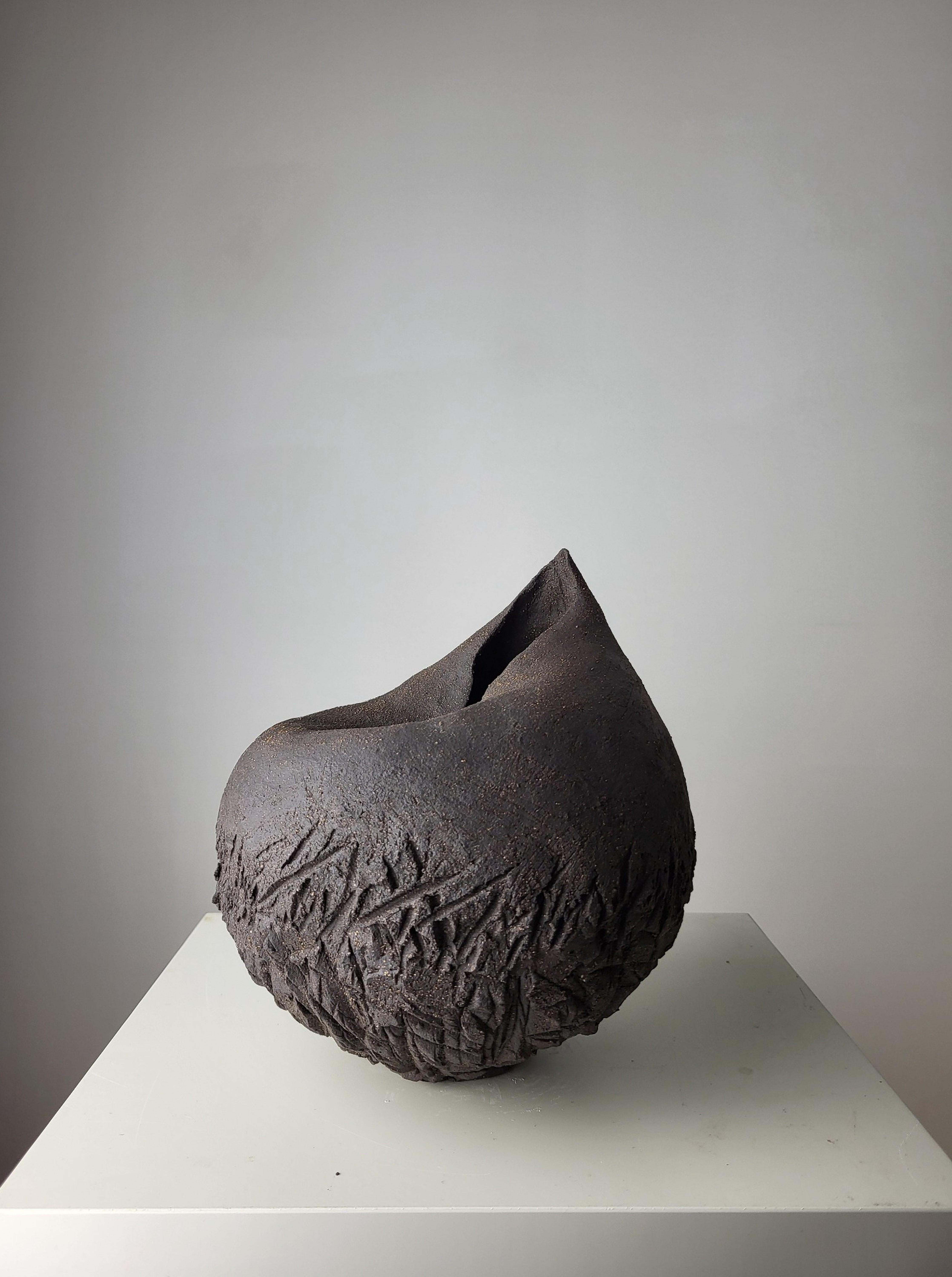 French Fragment of the Earth — Hand-Built Ceramic Sculpture in Black Stoneware For Sale
