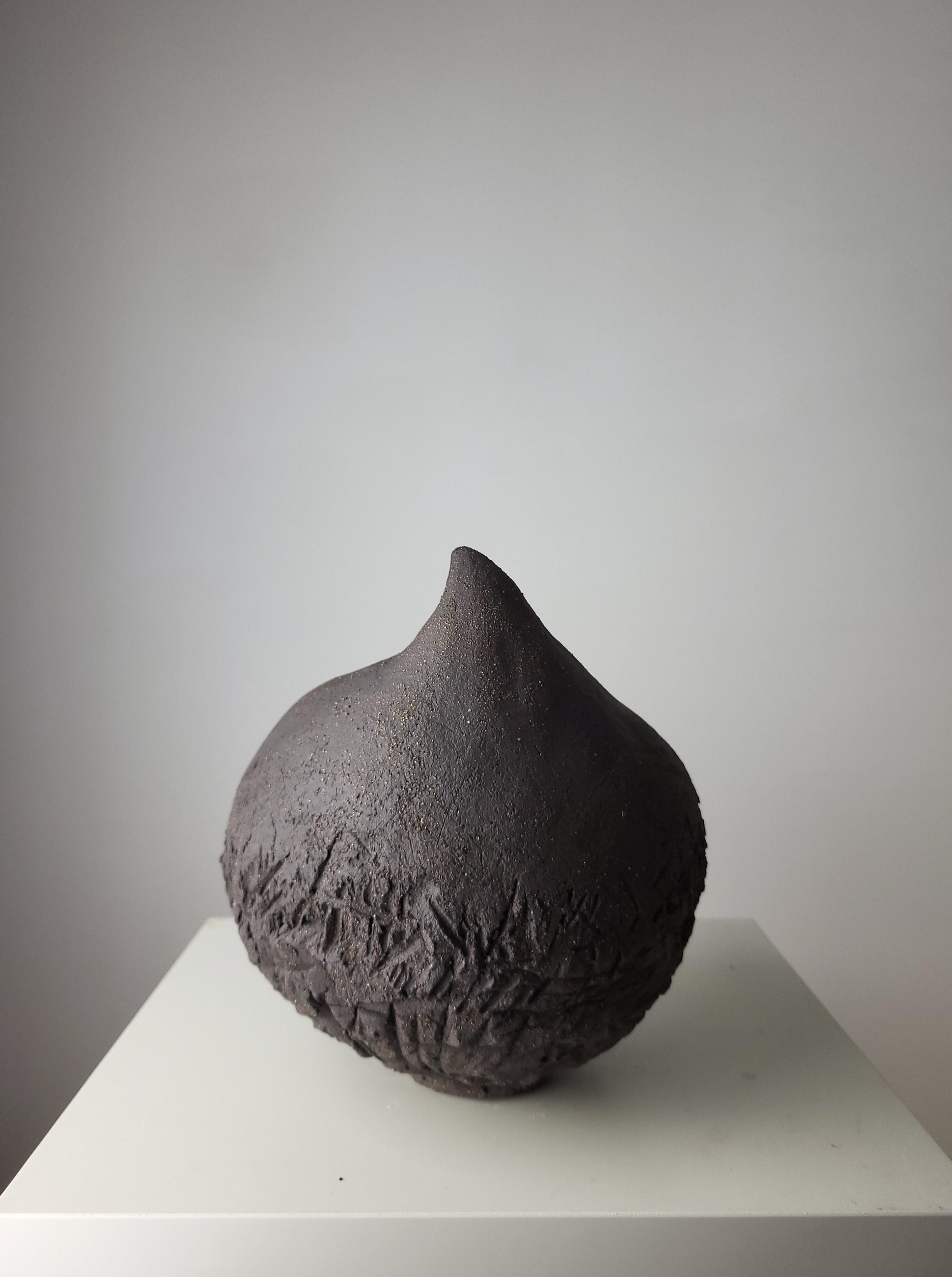 Hand-Crafted Fragment of the Earth — Hand-Built Ceramic Sculpture in Black Stoneware For Sale