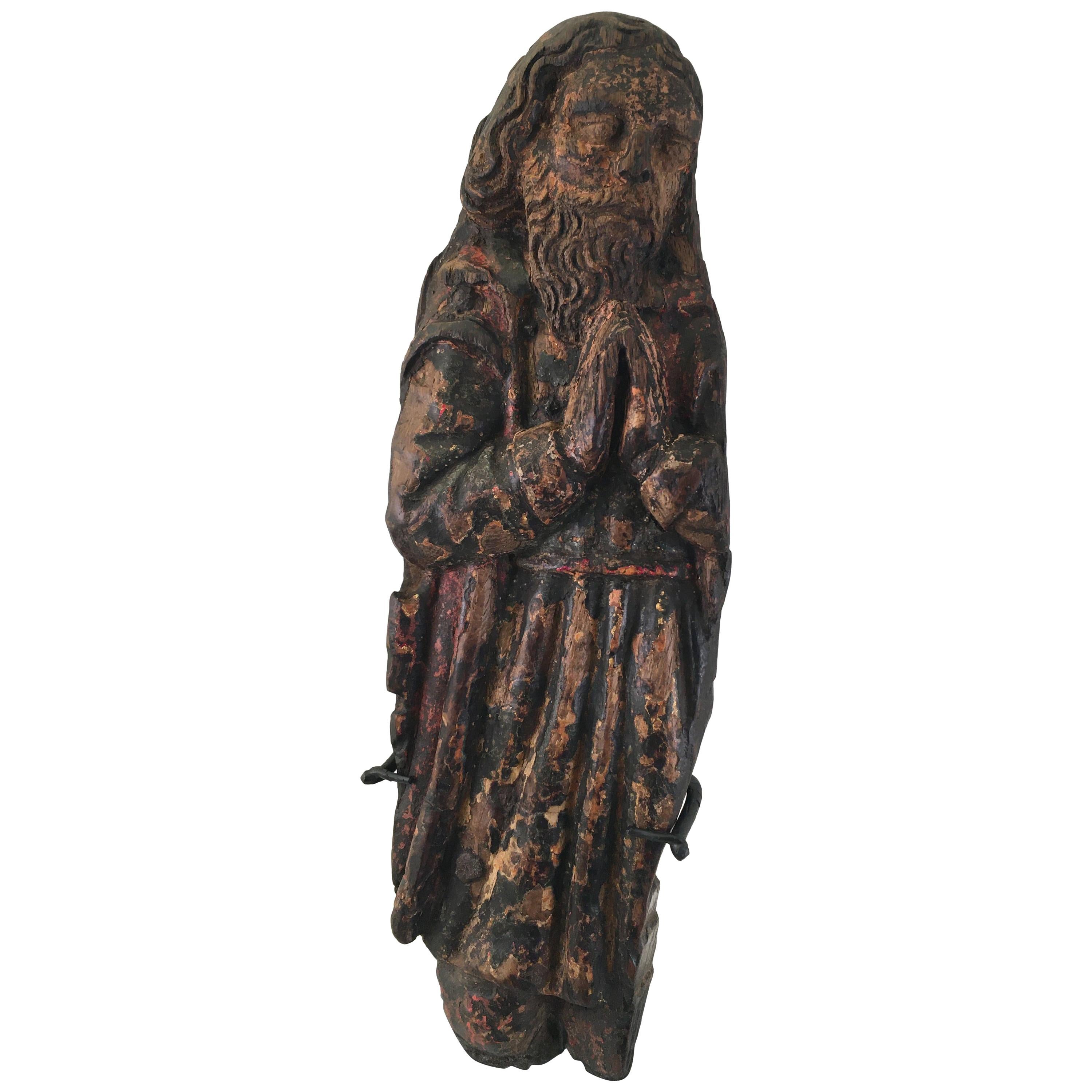 Fragment with Remains of Original Polychrome from a Male Saint France circa 1500 For Sale
