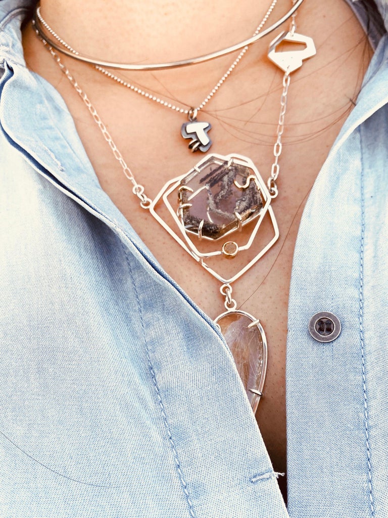 Fragmentation 14K Sterling Silver Brazilian Quartz Diamond Necklace by ...