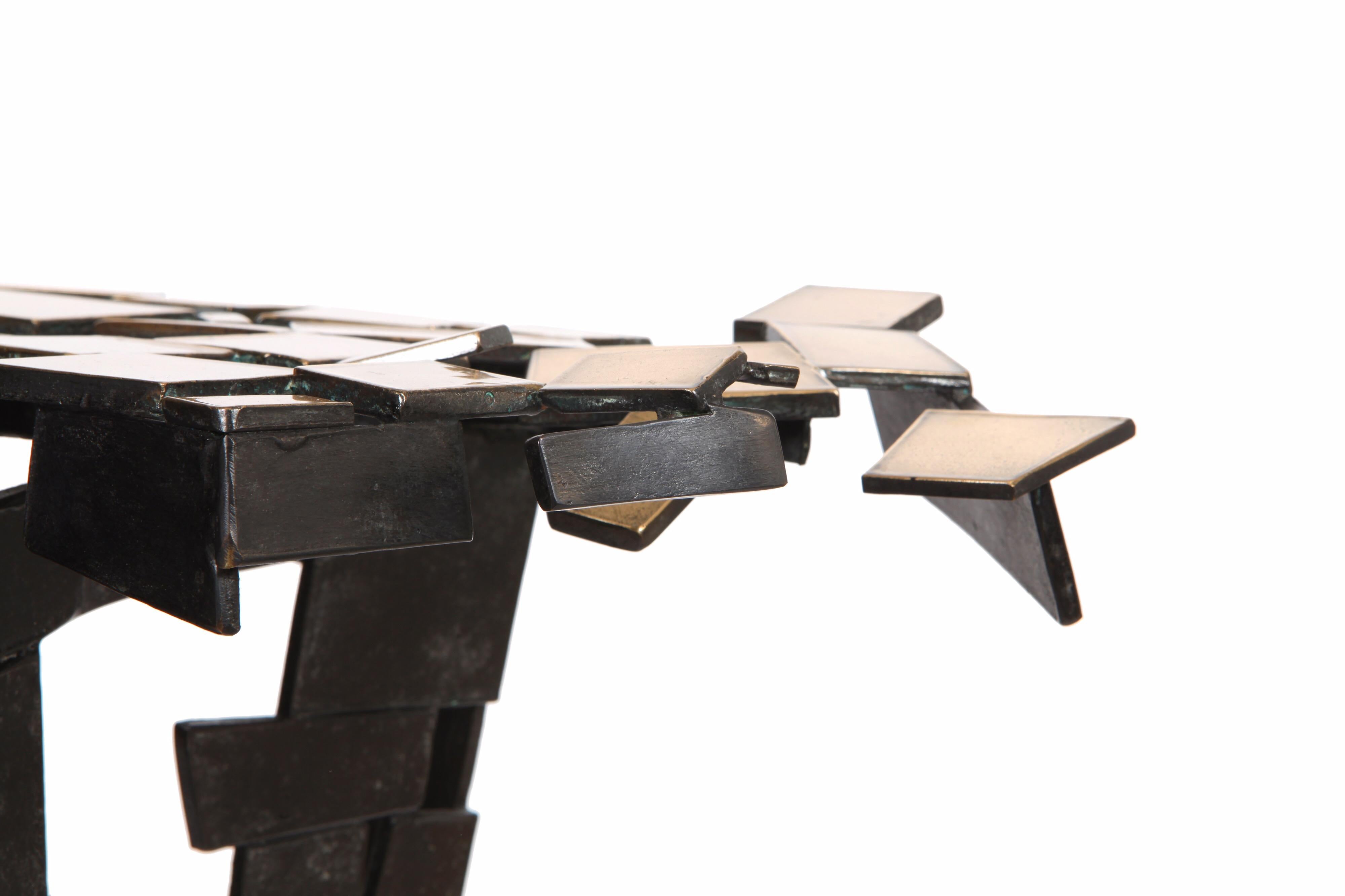 Contemporary Fragmentation Console in Cast Natural and Patinated Bronze For Sale