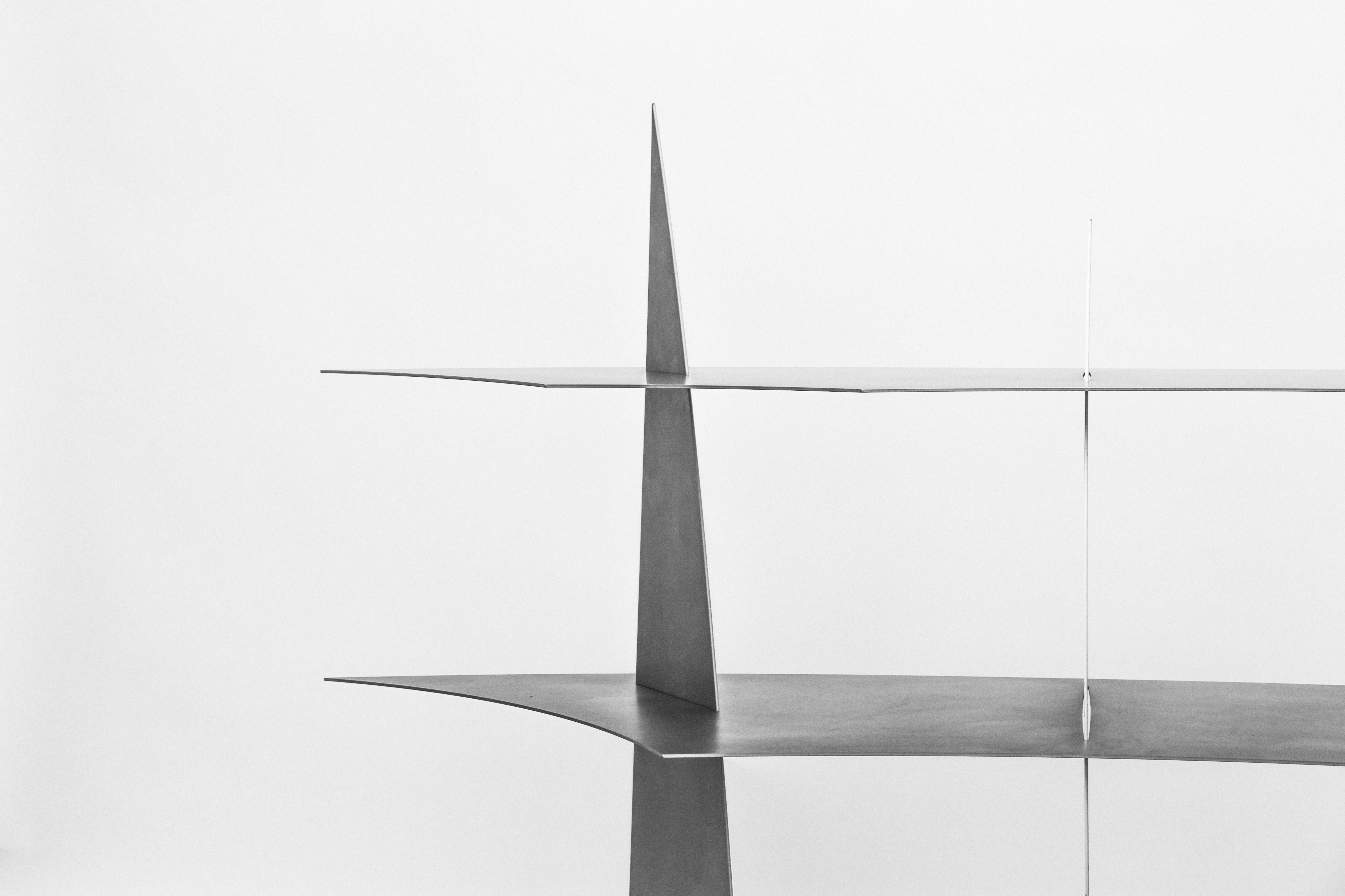 Contemporary Fragmented Minimalist Bookshelf in Stainless Steel For Sale